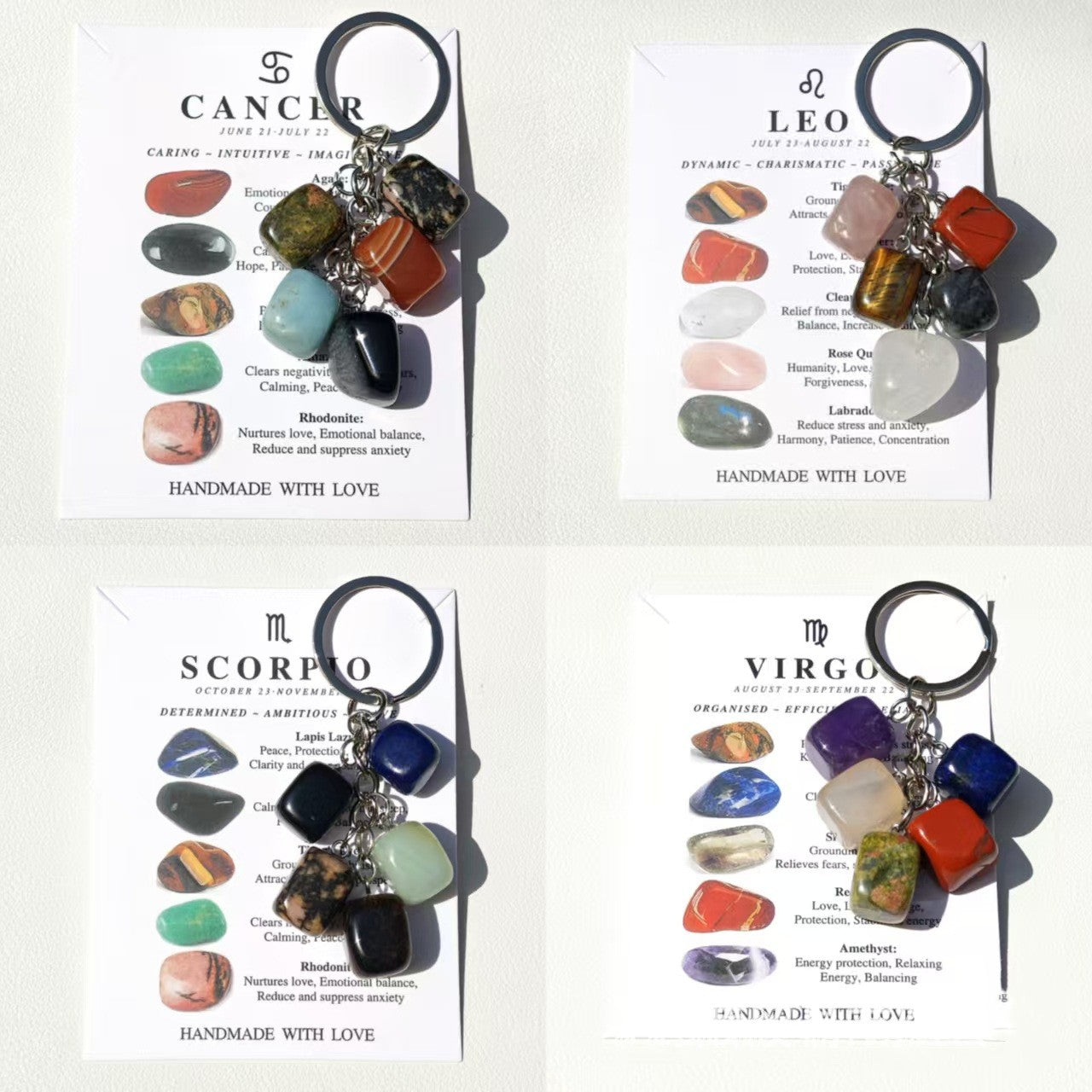 Horoscope Stone Tumbles Keychains Bag Chains with Card