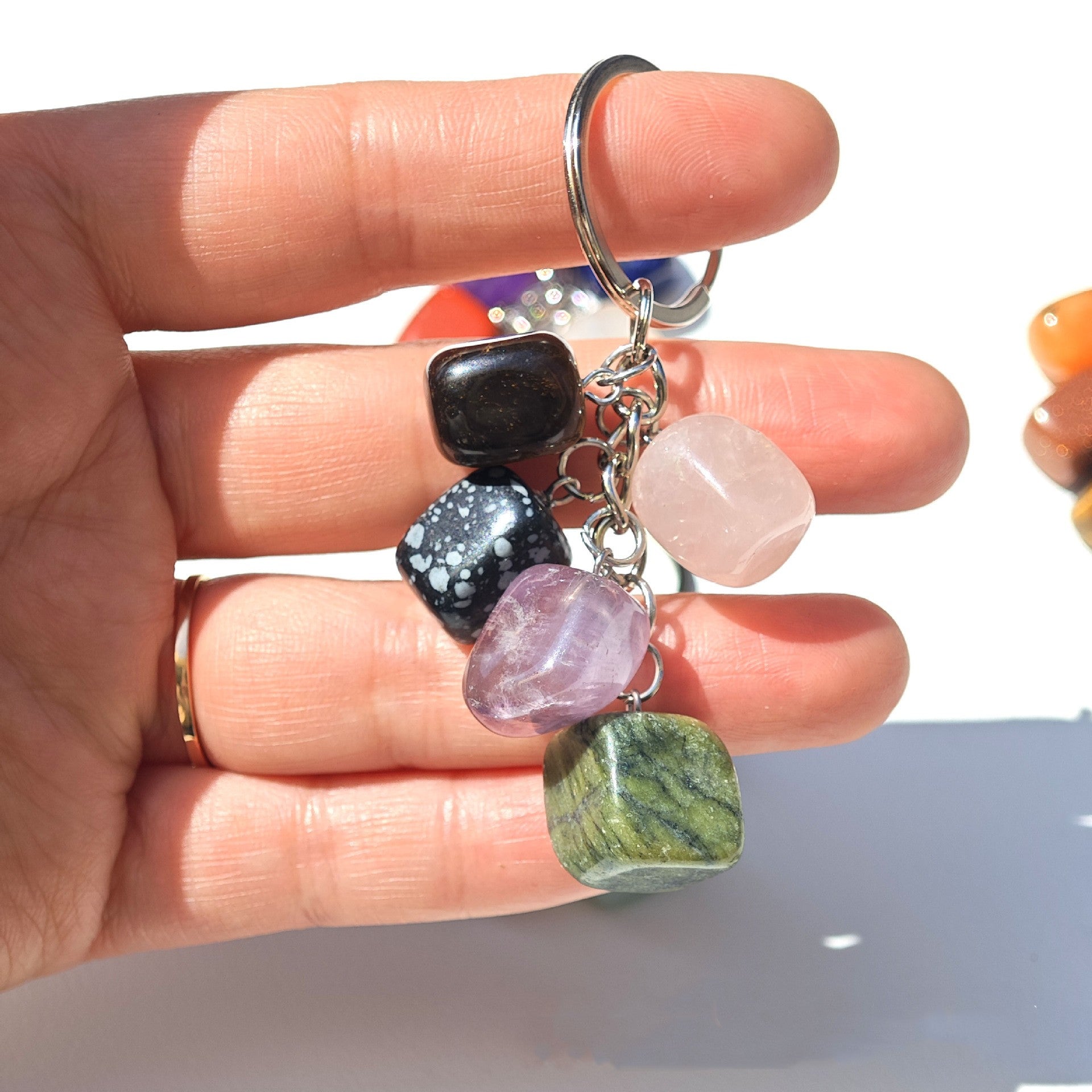 Horoscope Stone Tumbles Keychains Bag Chains with Card