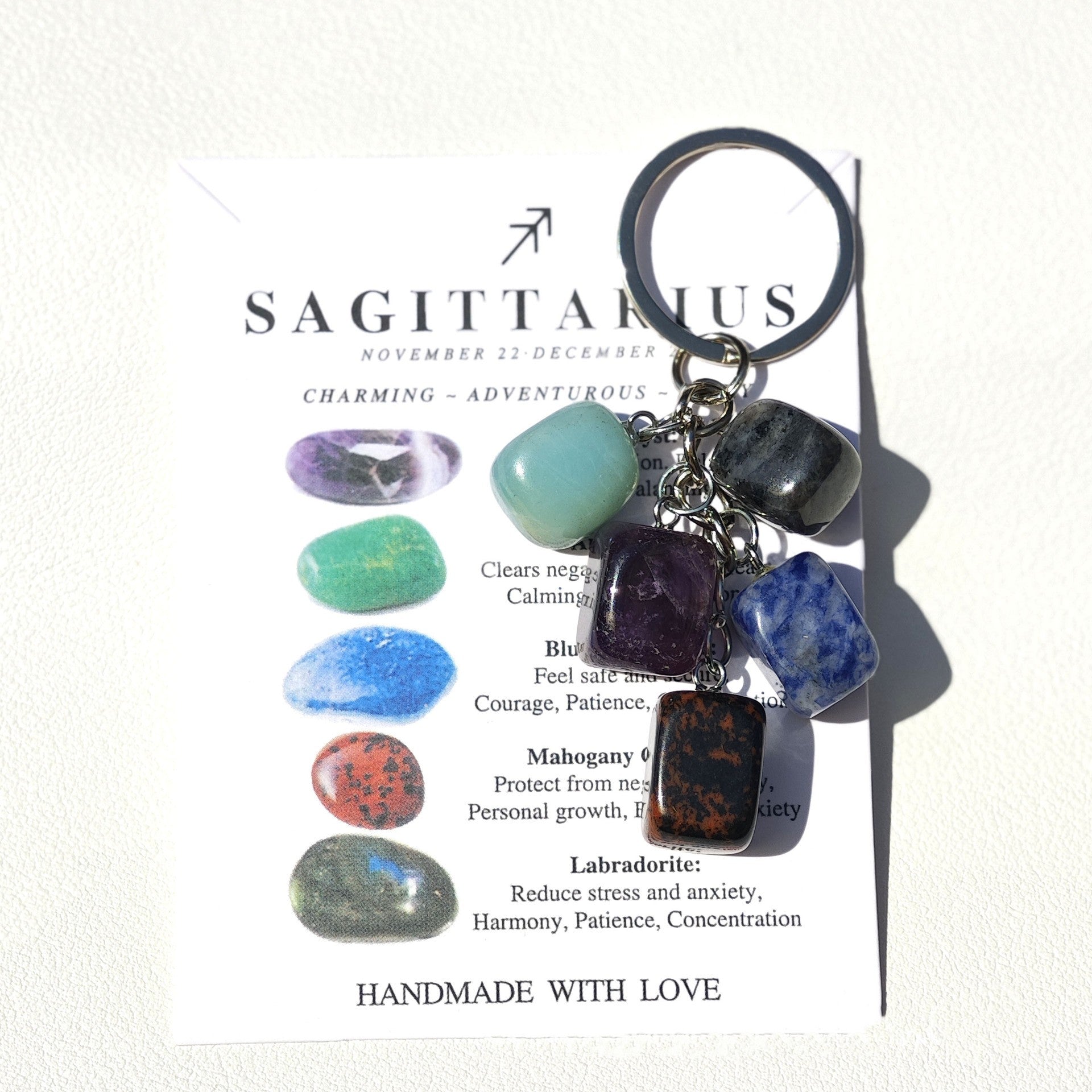 Horoscope Stone Tumbles Keychains Bag Chains with Card