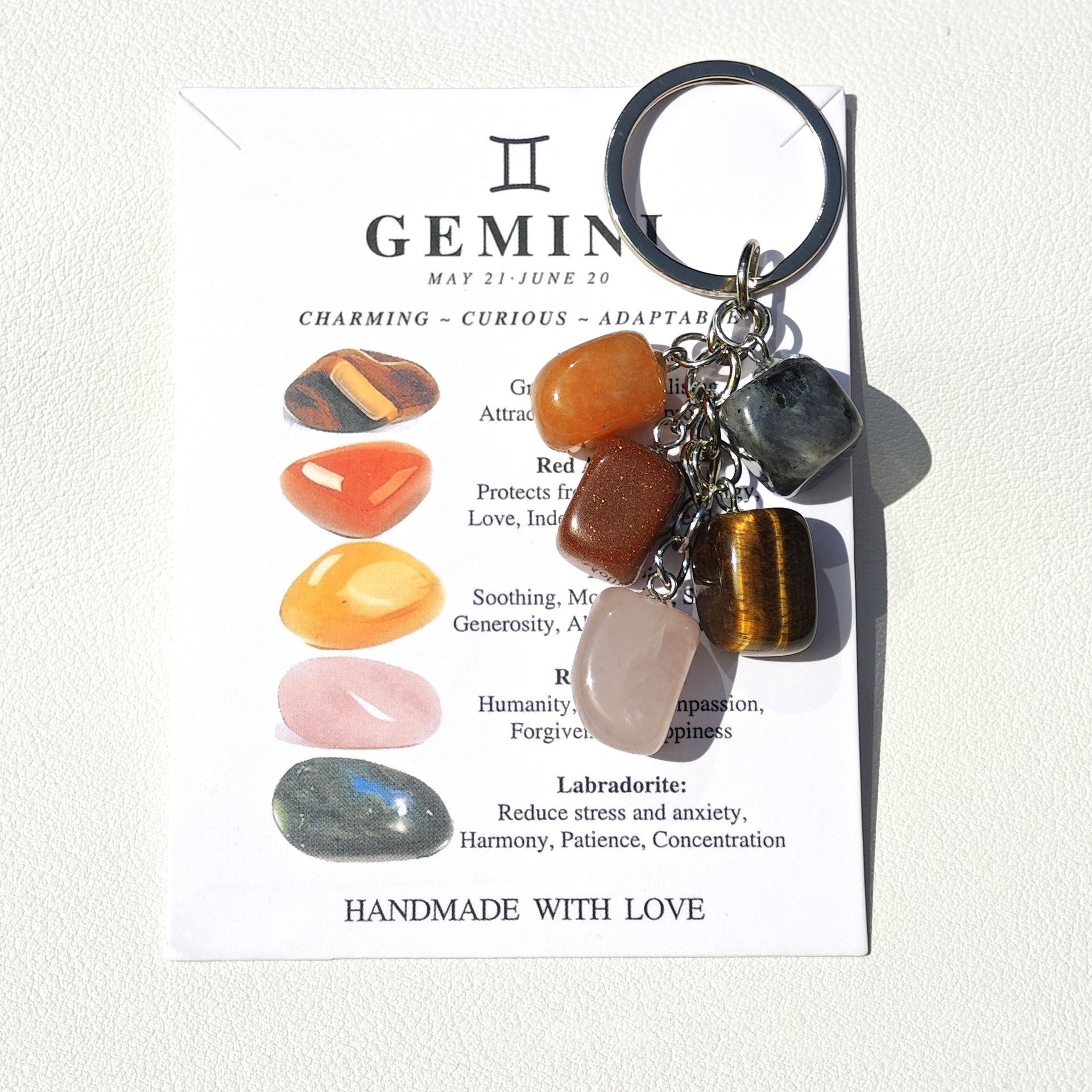 Horoscope Stone Tumbles Keychains Bag Chains with Card