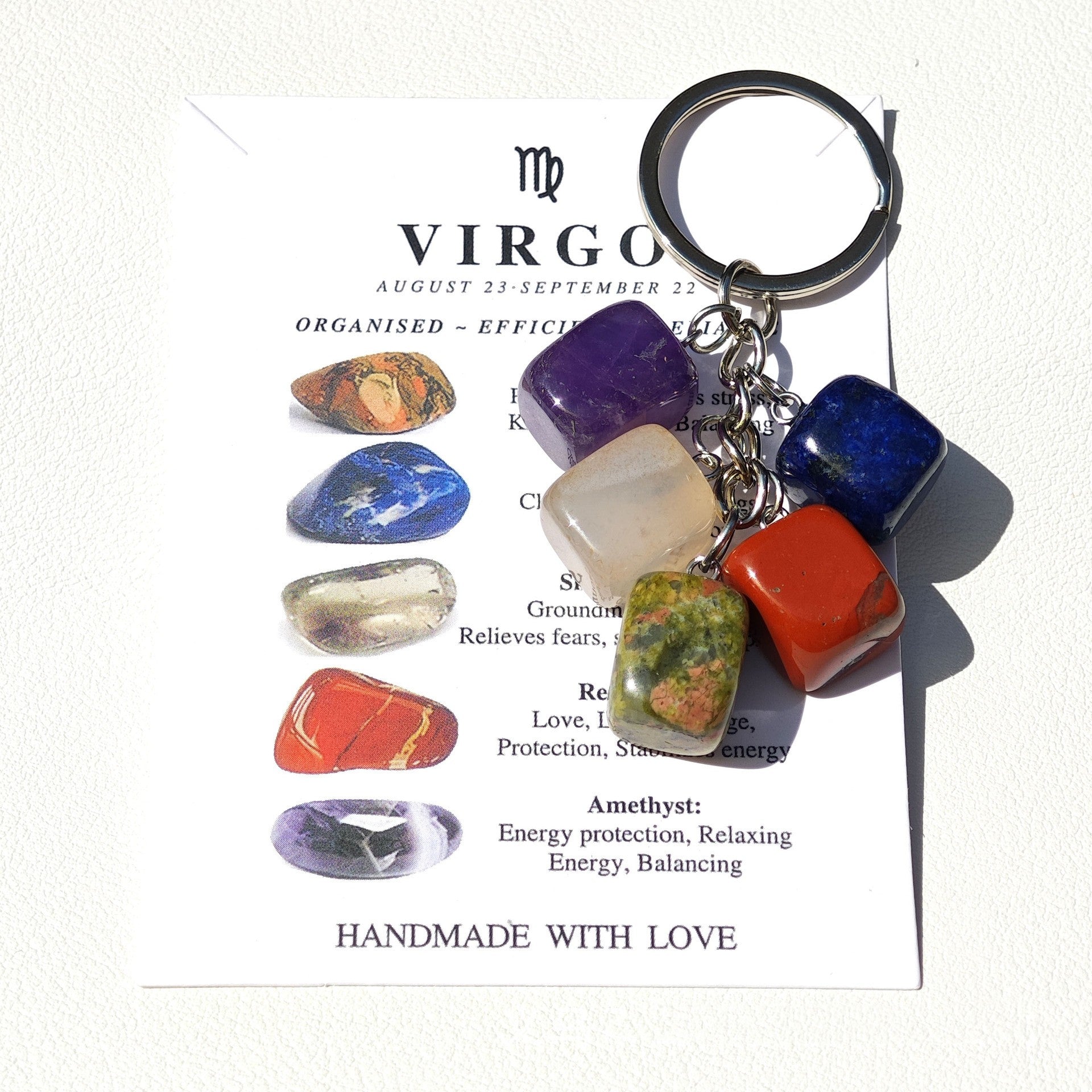 Horoscope Stone Tumbles Keychains Bag Chains with Card