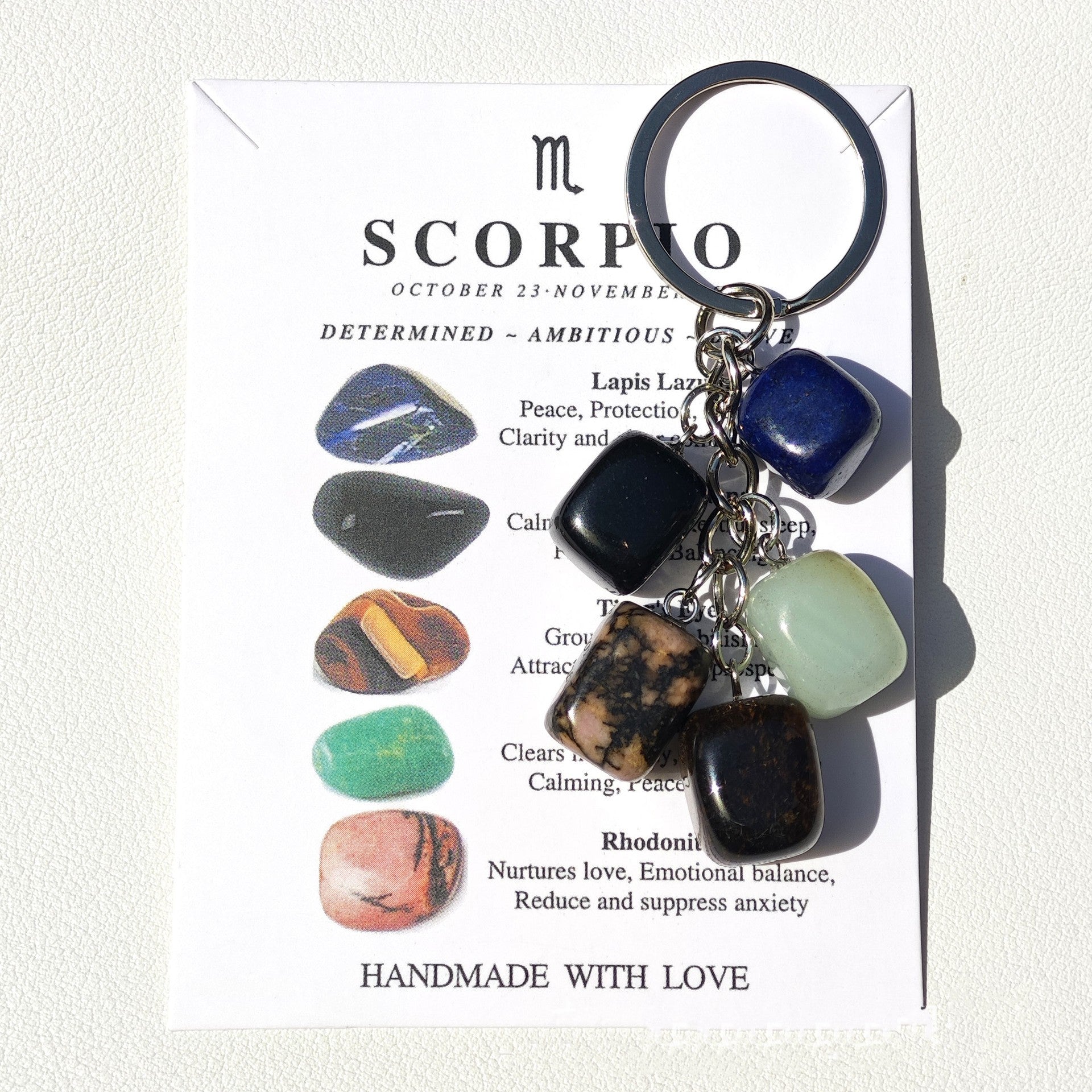 Horoscope Stone Tumbles Keychains Bag Chains with Card