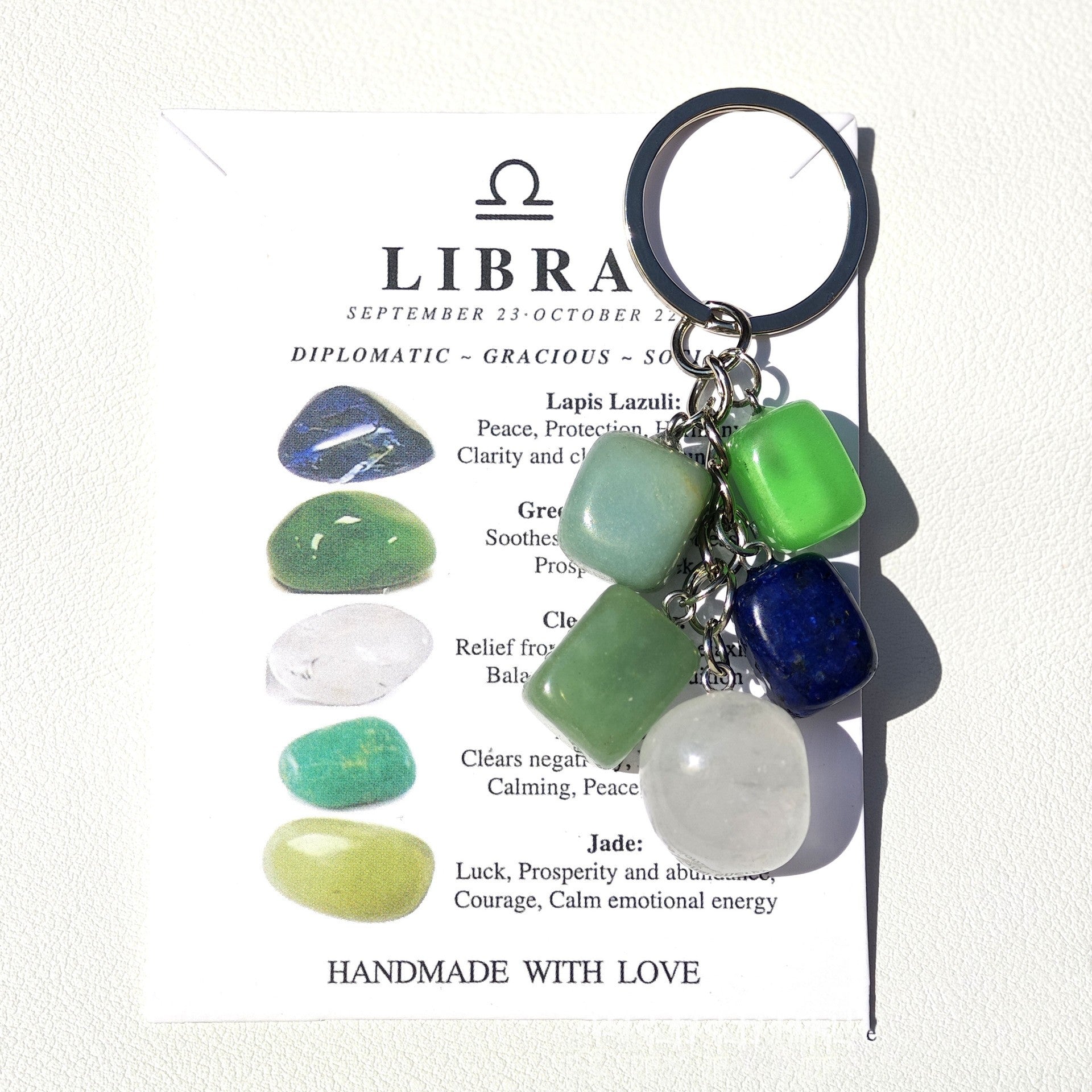 Horoscope Stone Tumbles Keychains Bag Chains with Card