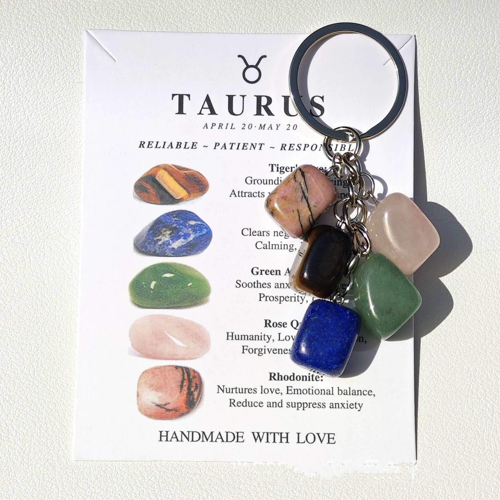 Horoscope Stone Tumbles Keychains Bag Chains with Card