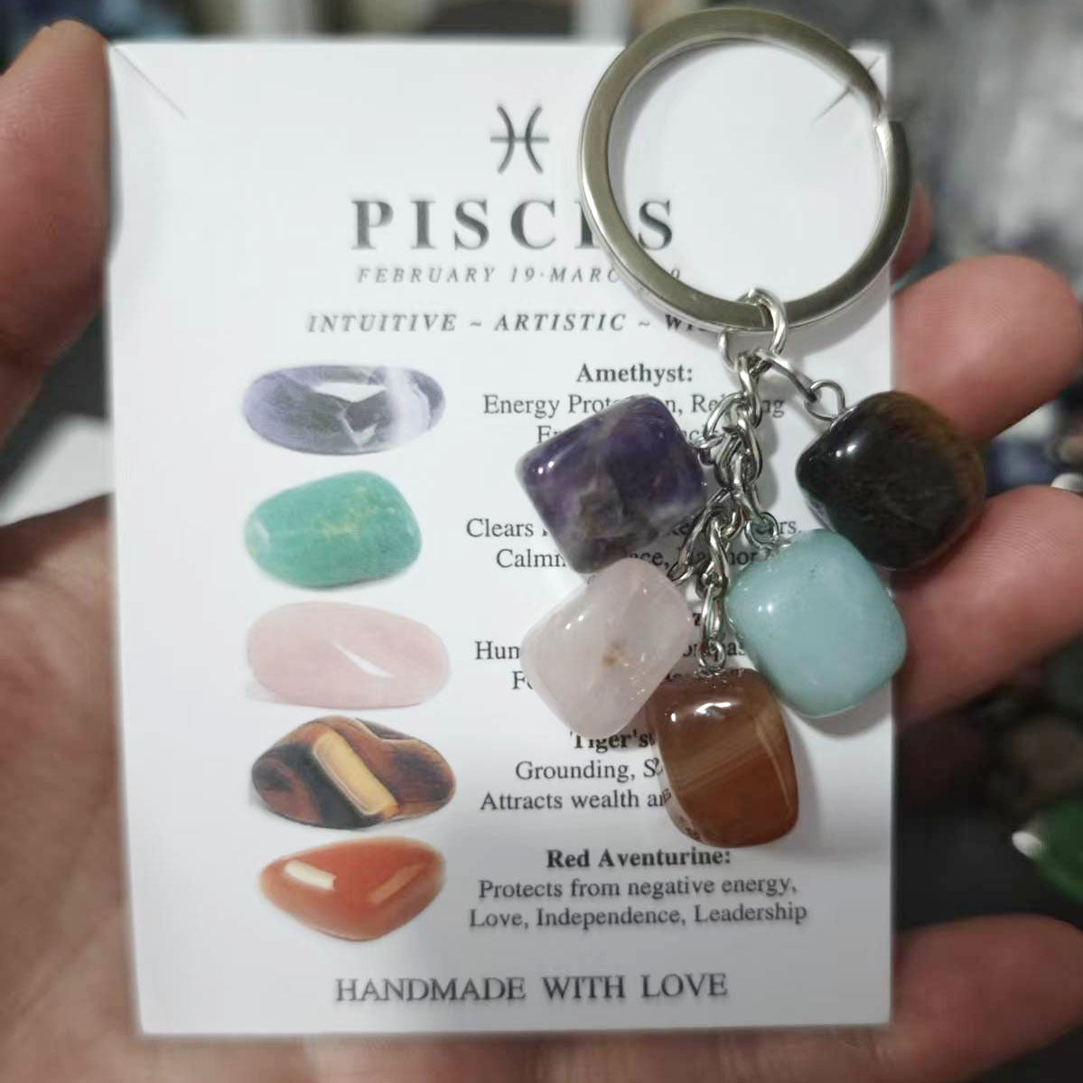 Horoscope Stone Tumbles Keychains Bag Chains with Card