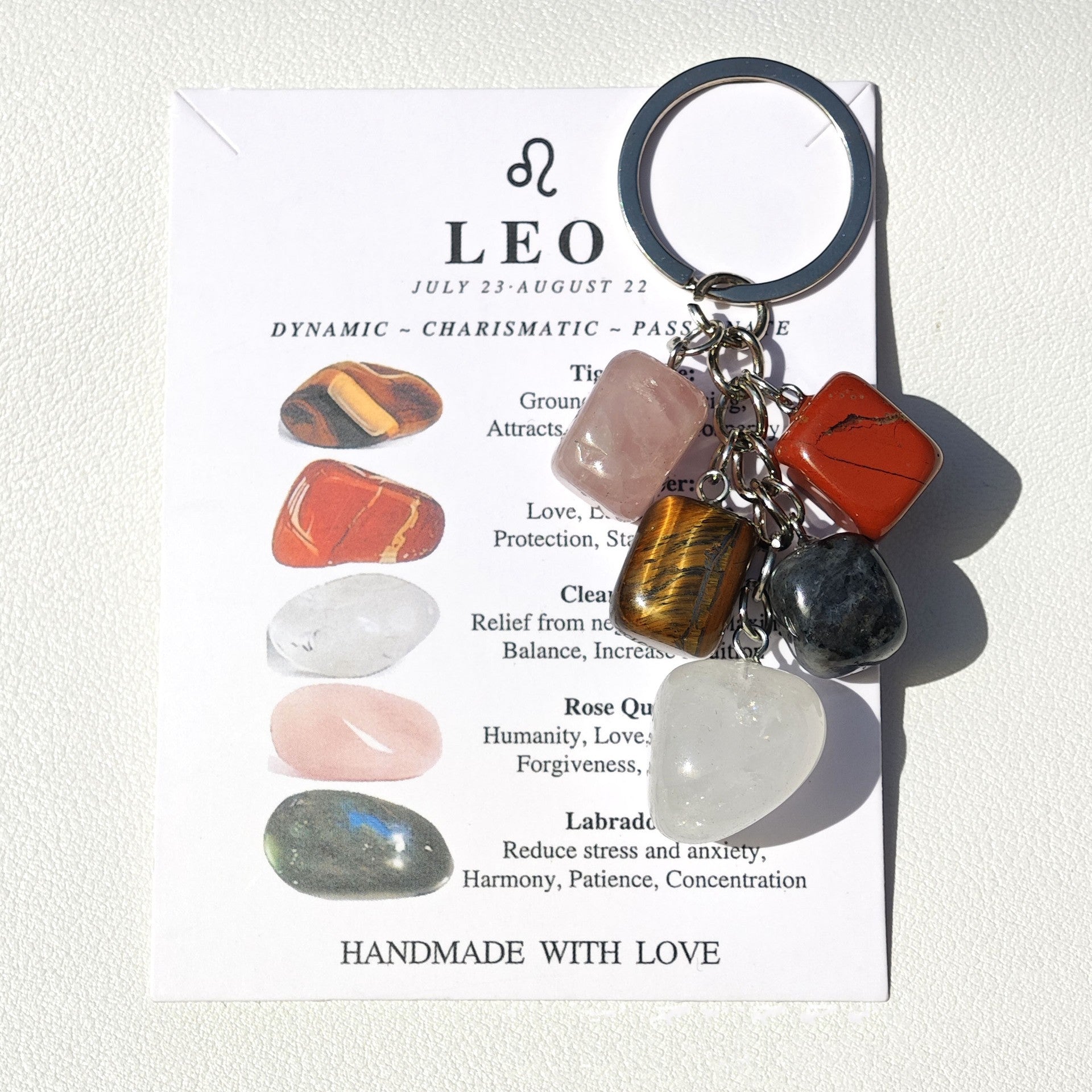 Horoscope Stone Tumbles Keychains Bag Chains with Card