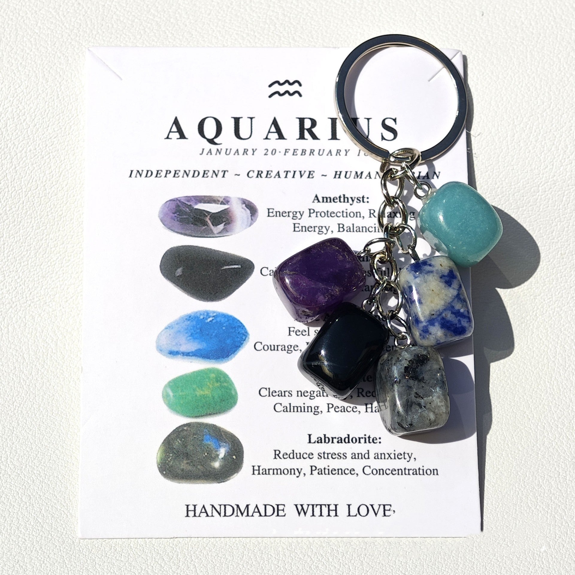 Horoscope Stone Tumbles Keychains Bag Chains with Card