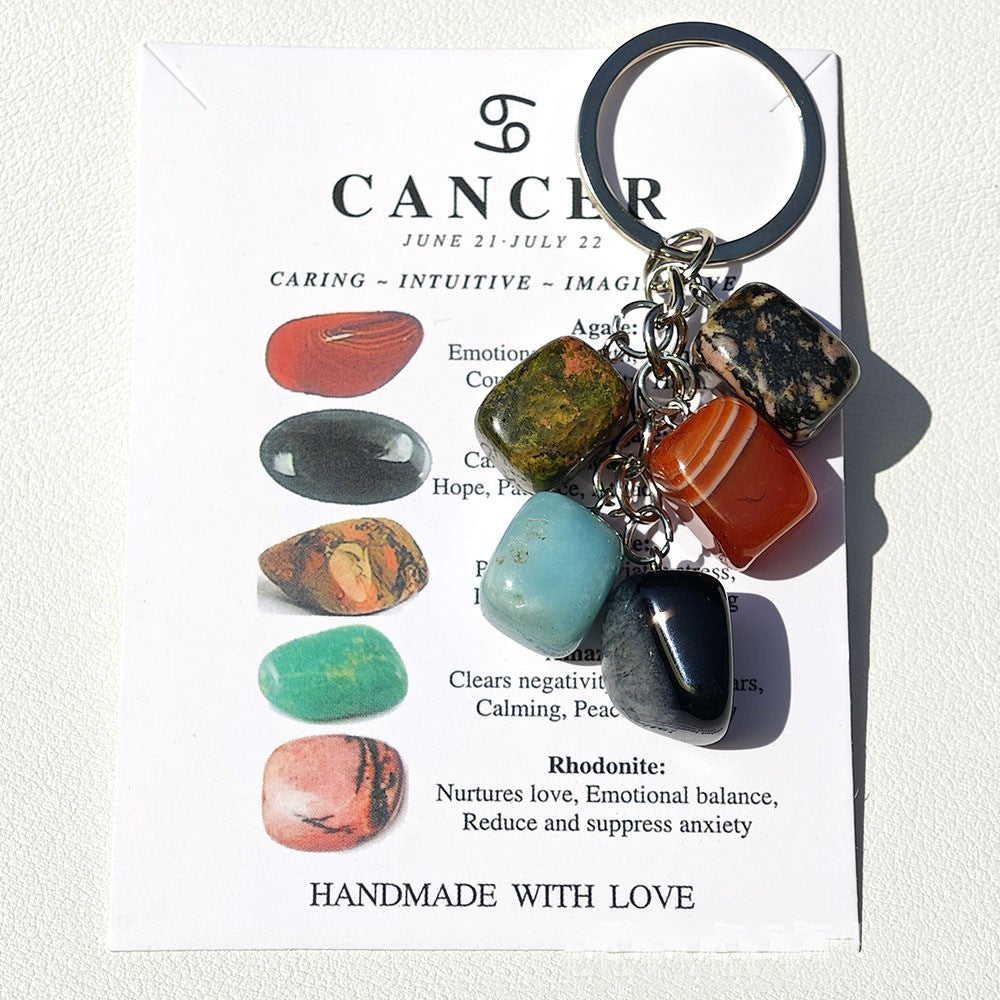 Horoscope Stone Tumbles Keychains Bag Chains with Card