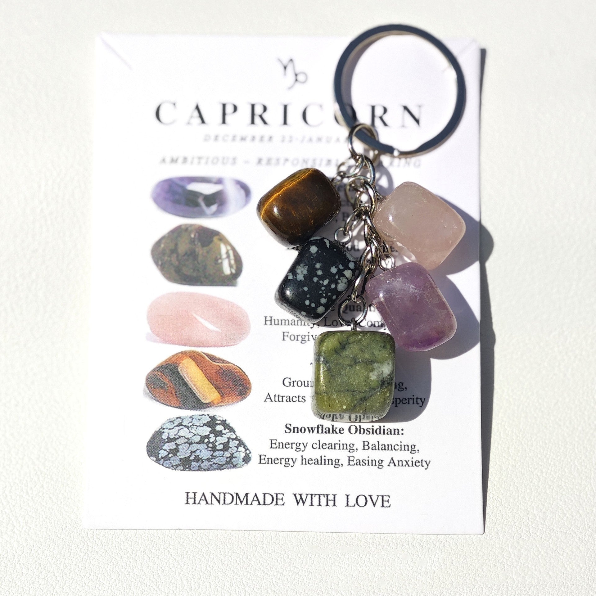 Horoscope Stone Tumbles Keychains Bag Chains with Card