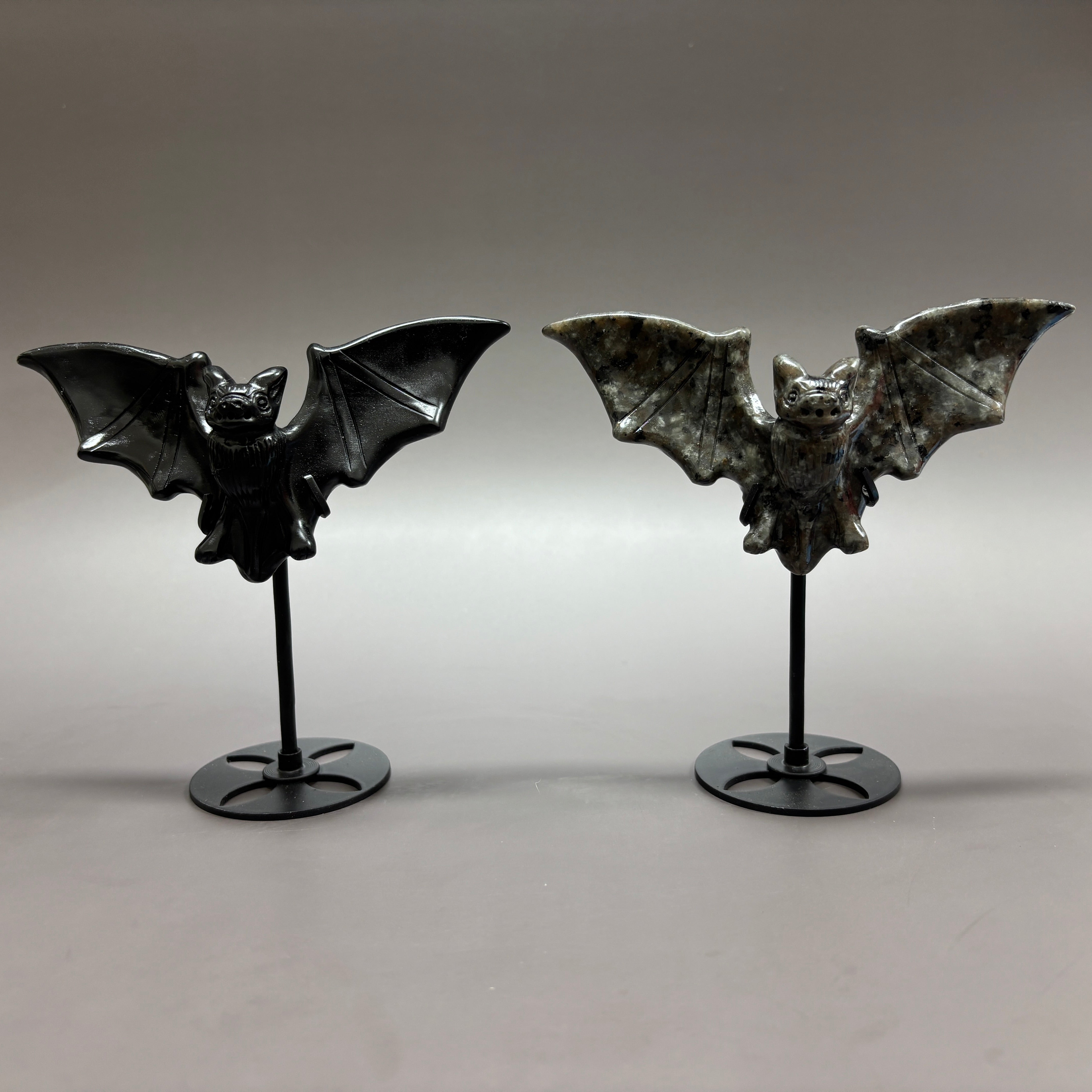 Natural Black Obsidian Bat on Stand