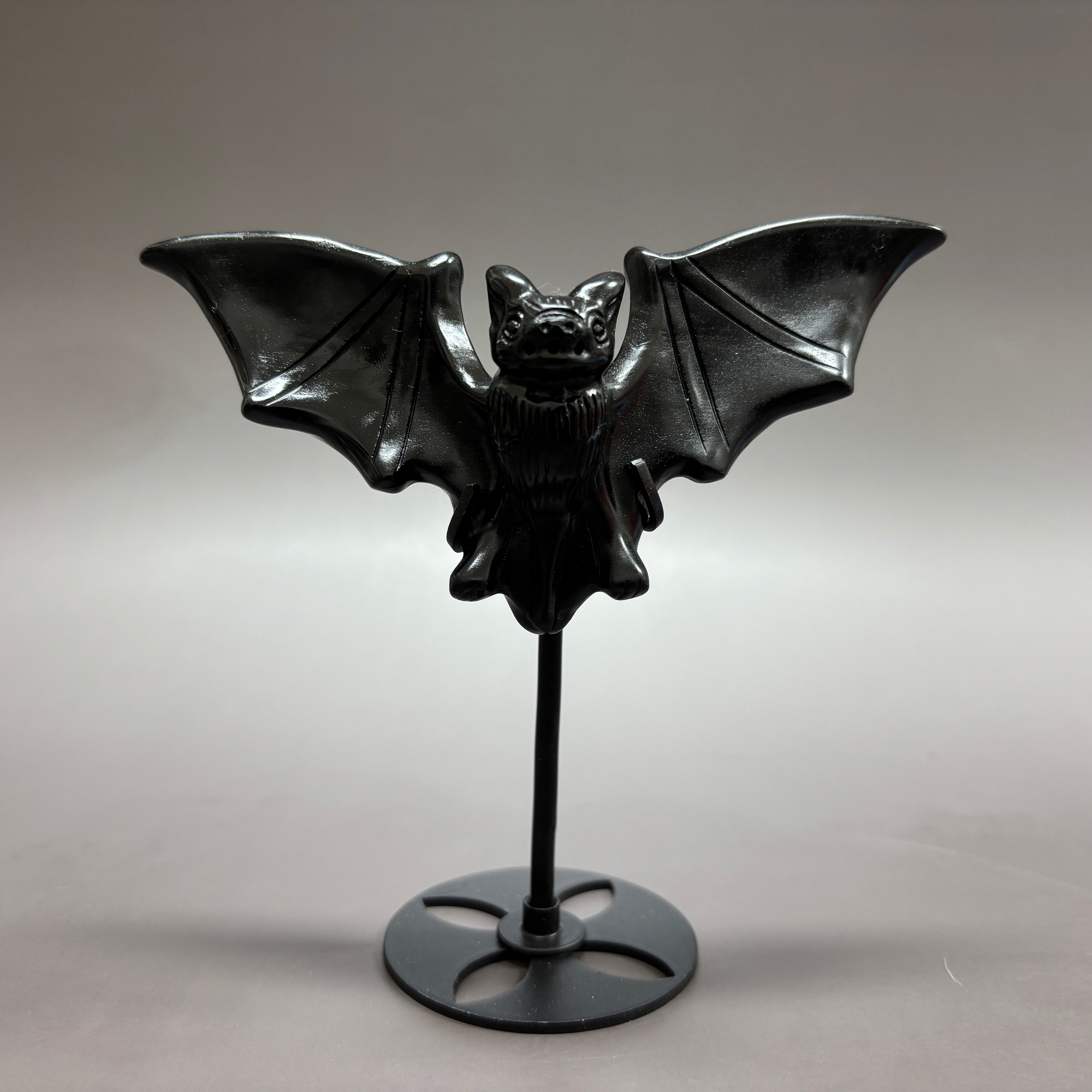 Natural Black Obsidian Bat on Stand