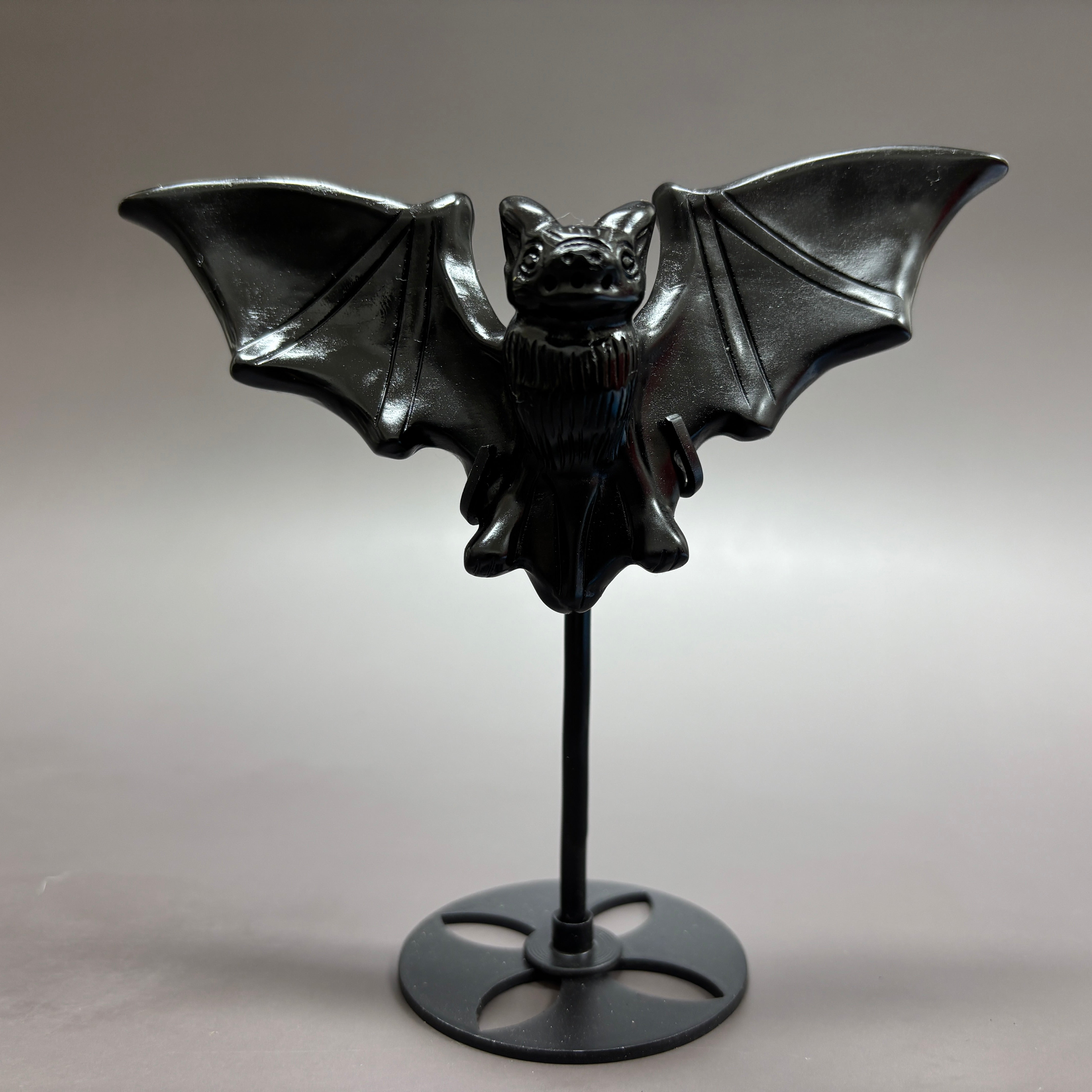 Natural Black Obsidian Bat on Stand