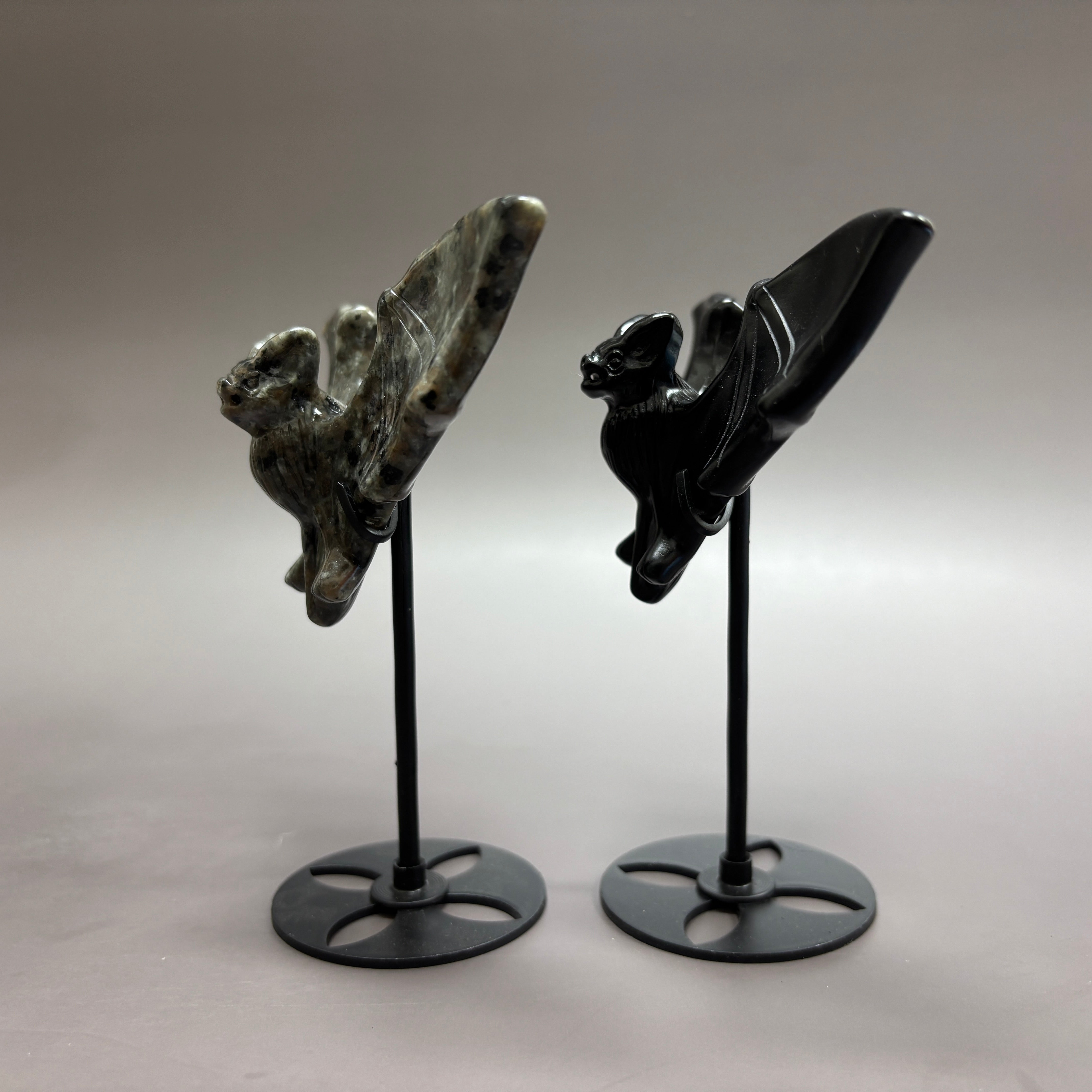 Natural Black Obsidian Bat on Stand