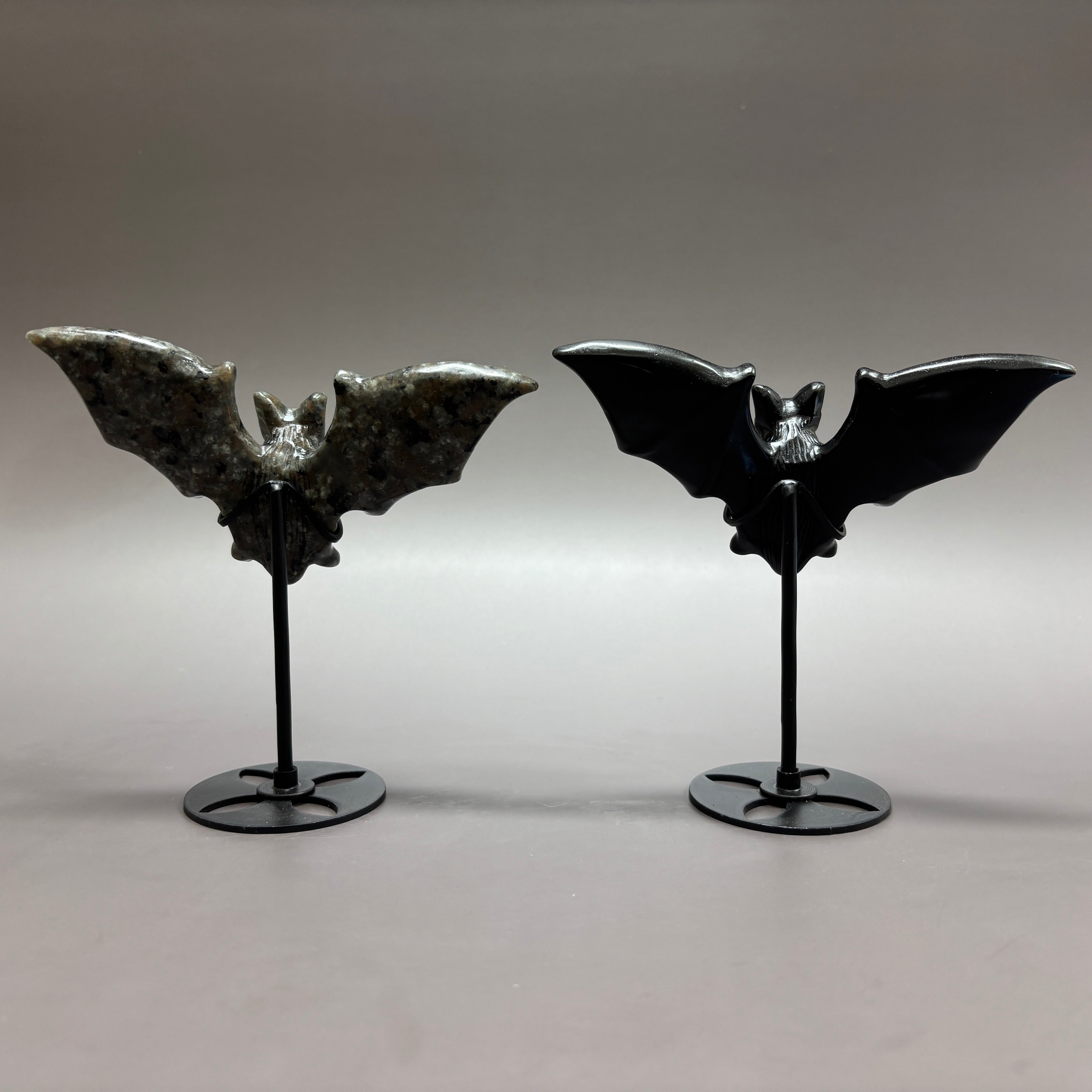 Natural Black Obsidian Bat on Stand
