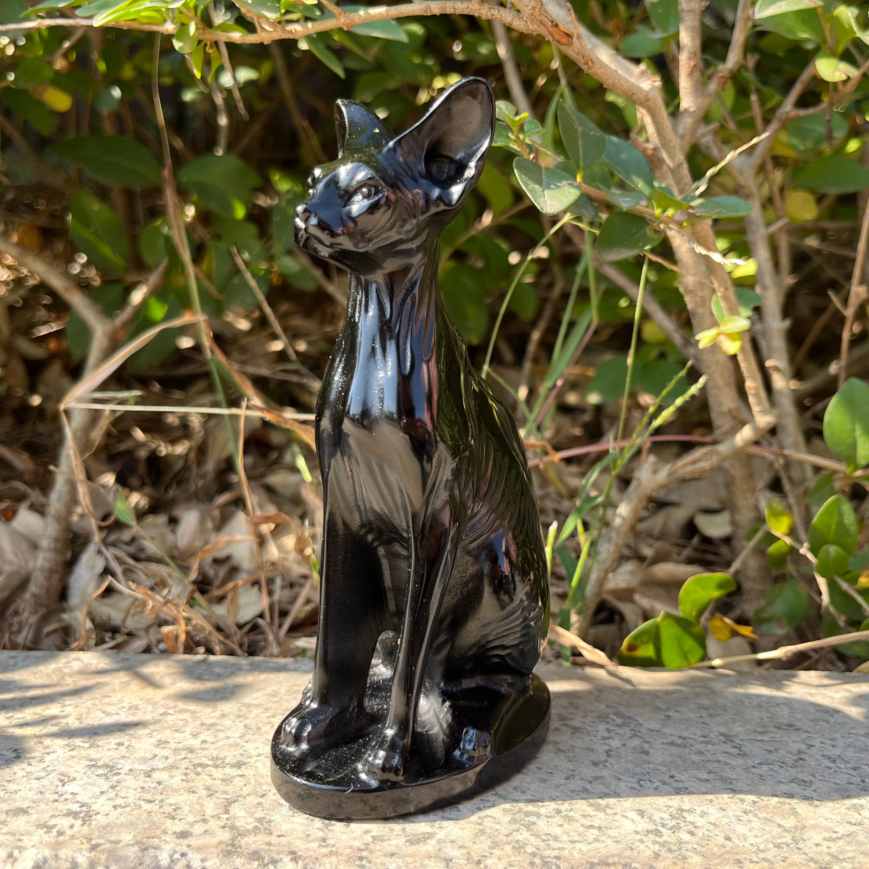 15CM Black Obsidian Egyptian Cat Sphynx Cat Carving