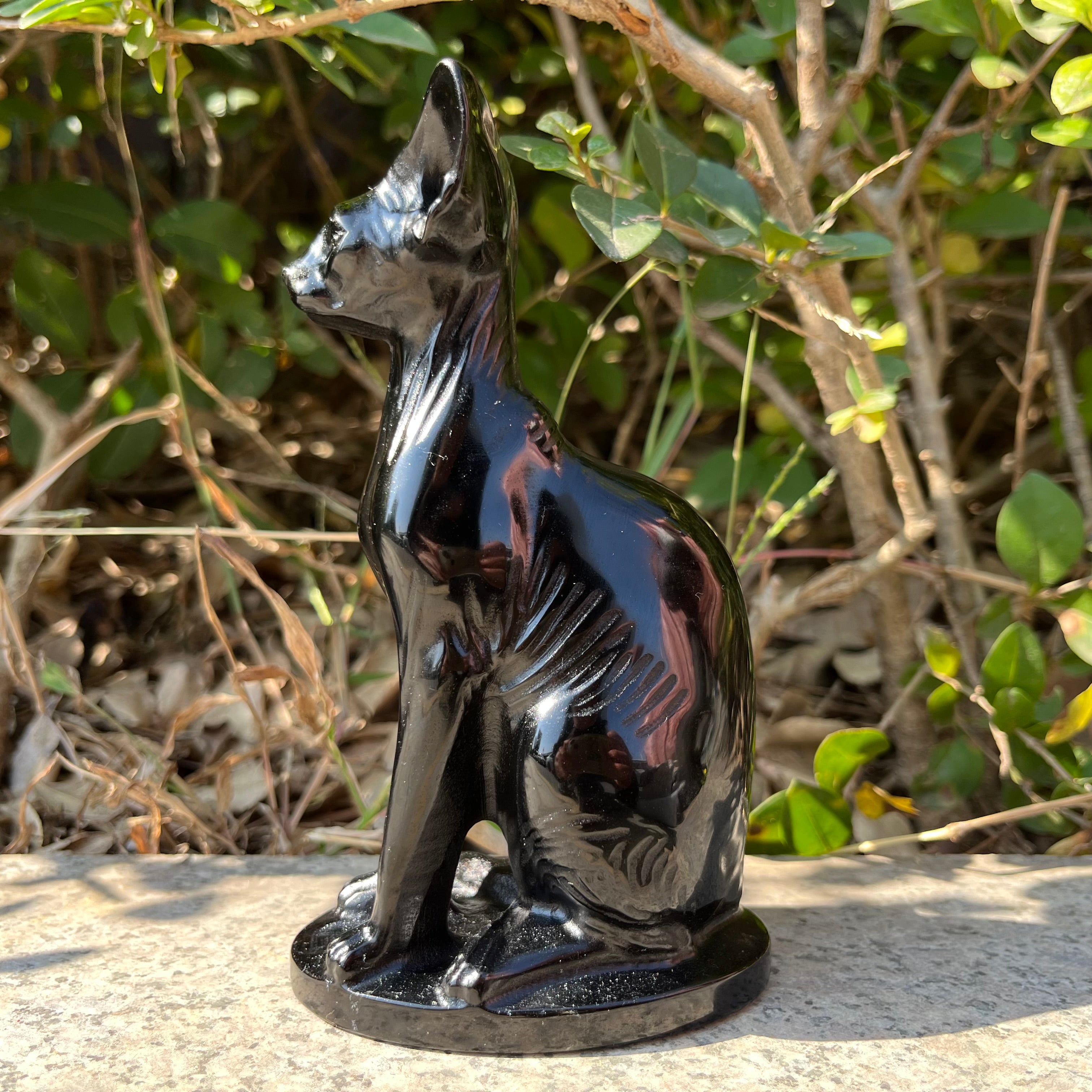 15CM Black Obsidian Egyptian Cat Sphynx Cat Carving