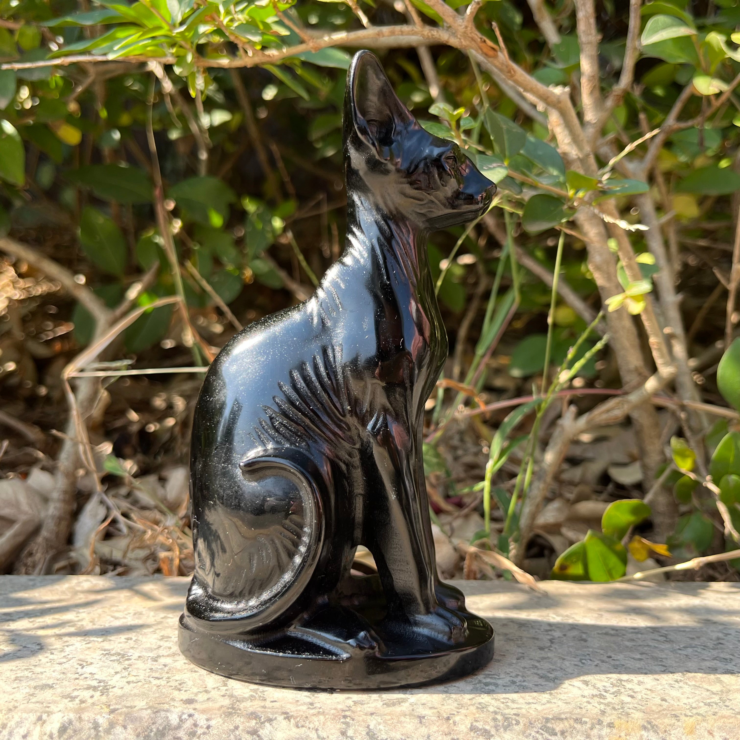 15CM Black Obsidian Egyptian Cat Sphynx Cat Carving
