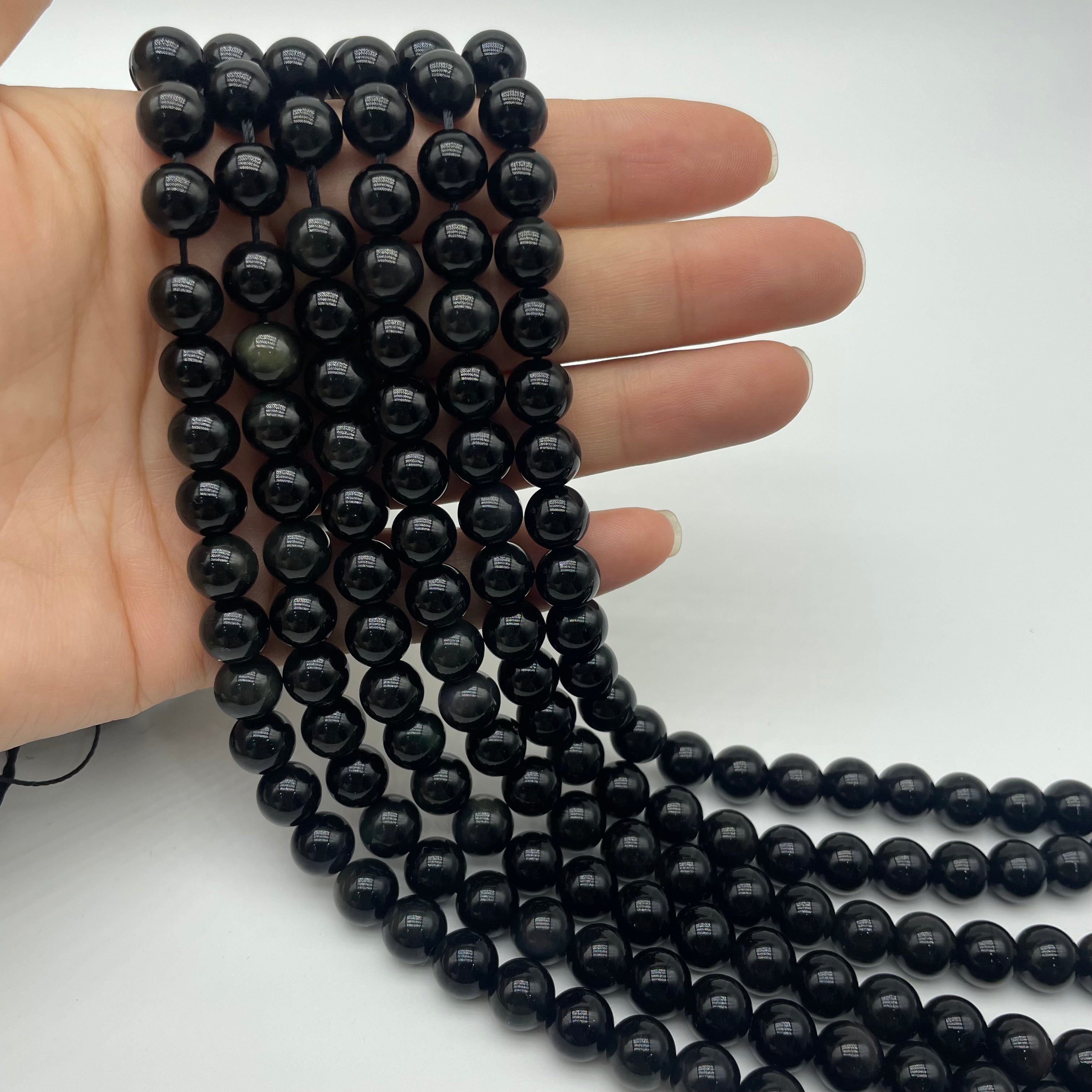 Black Obsidian Beads Strands