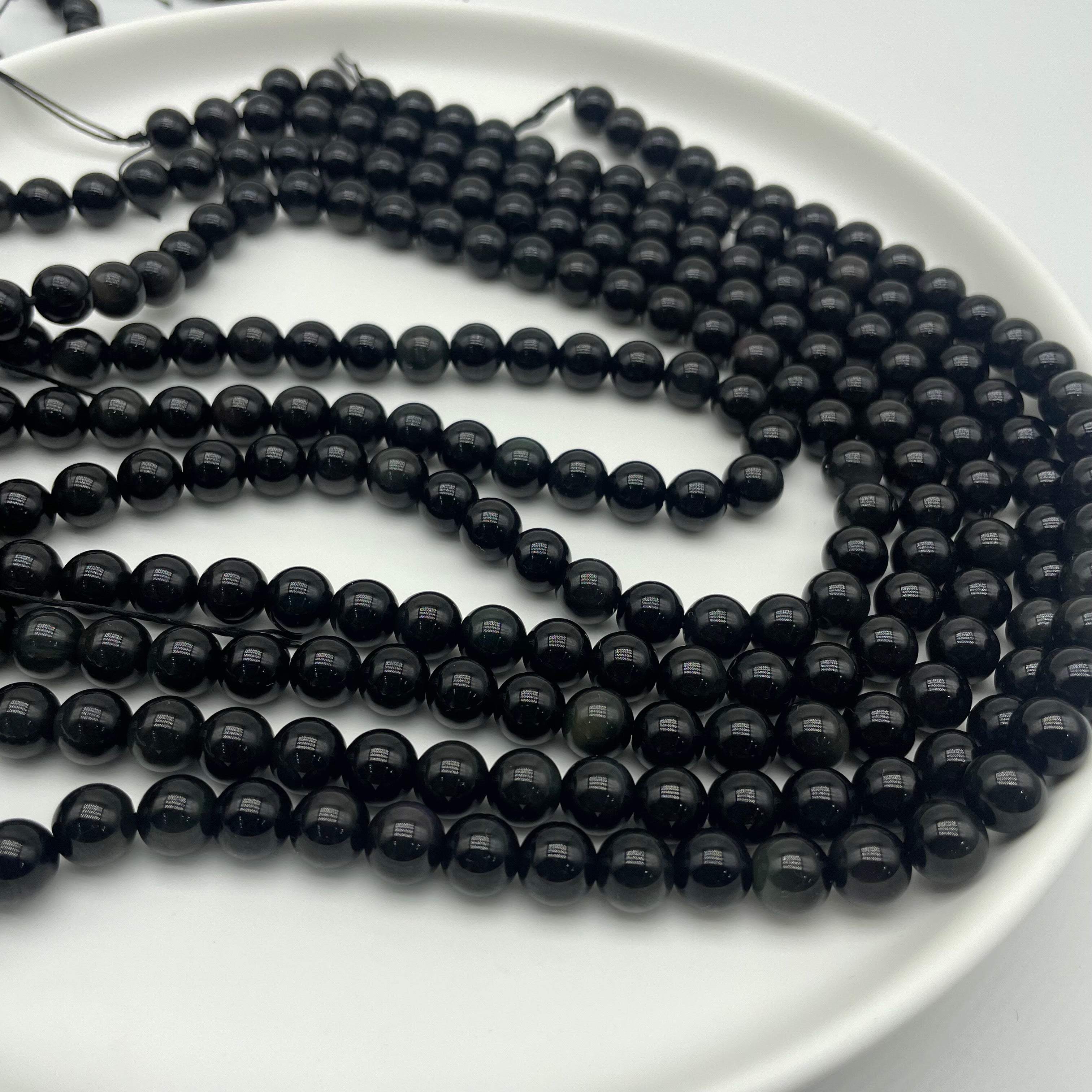 Black Obsidian Beads Strands