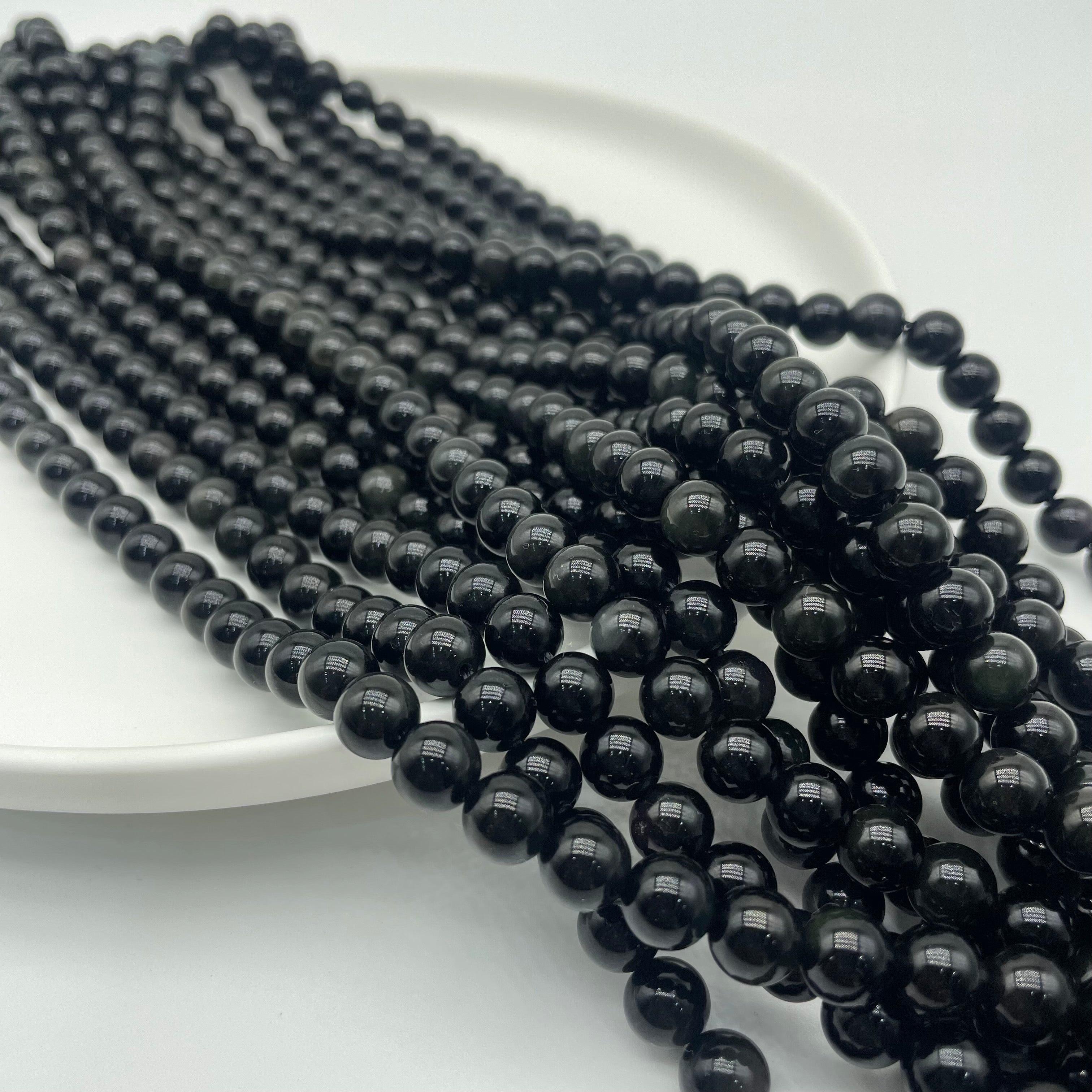 Black Obsidian Beads Strands