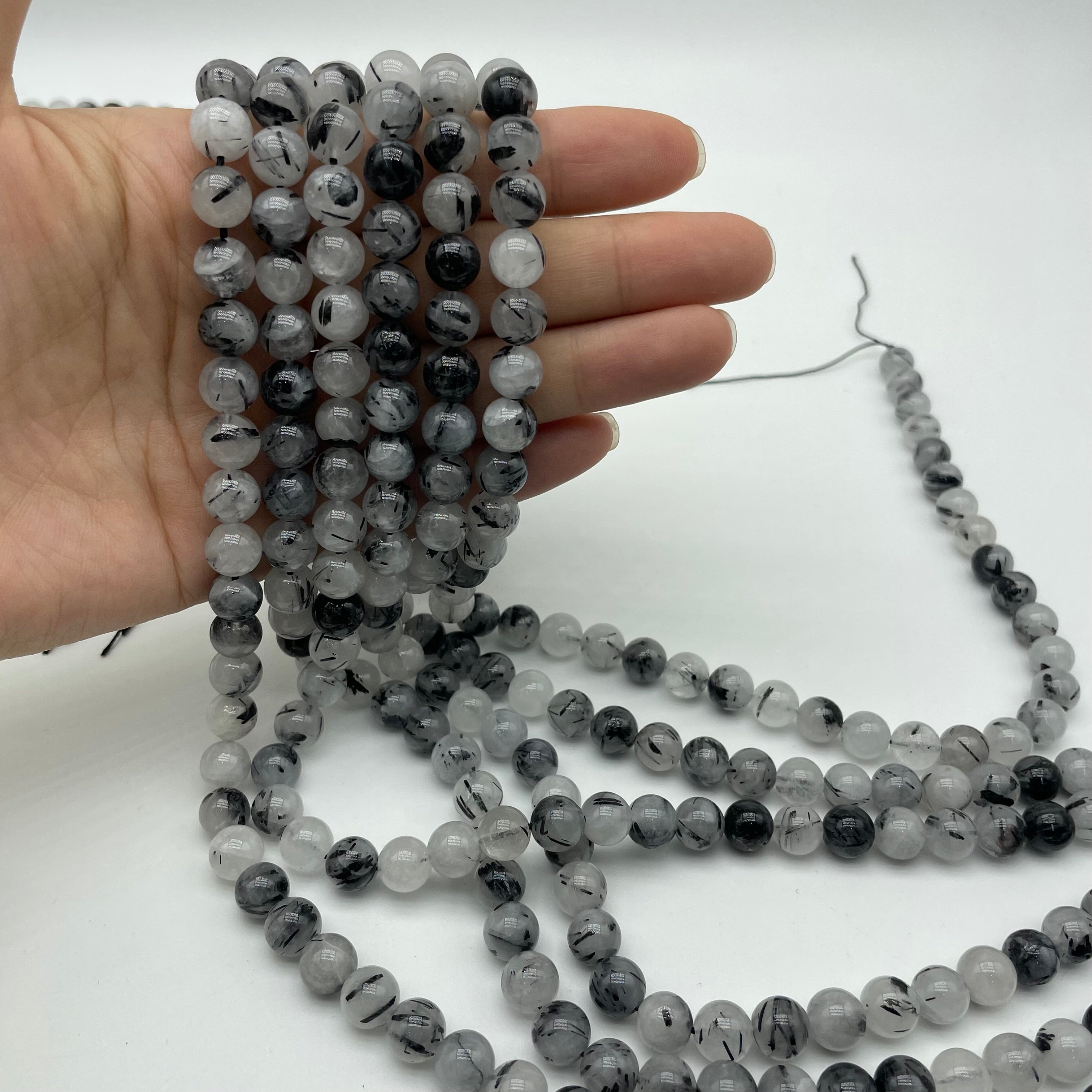 Black Rutile Quartz Beads Strands