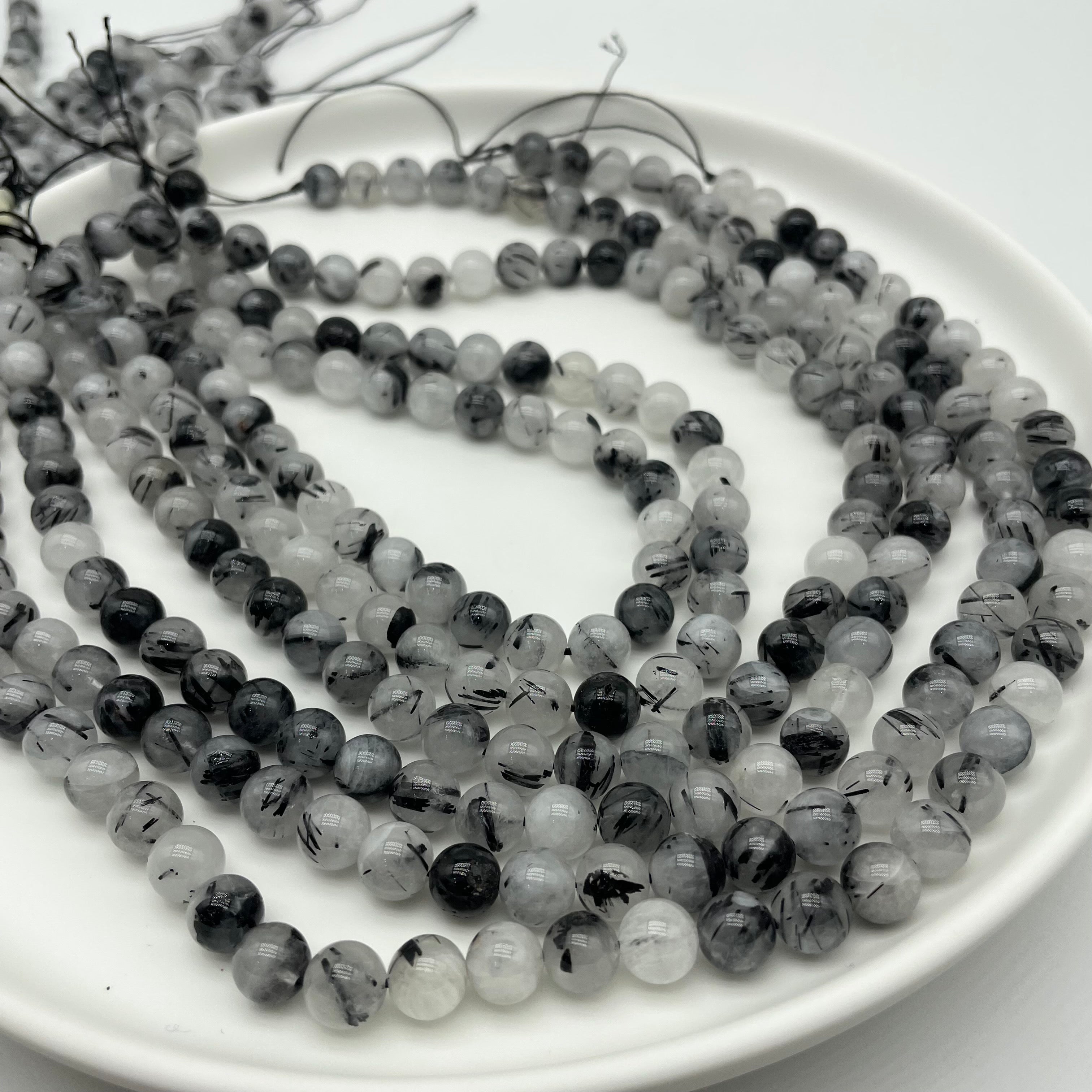 Black Rutile Quartz Beads Strands