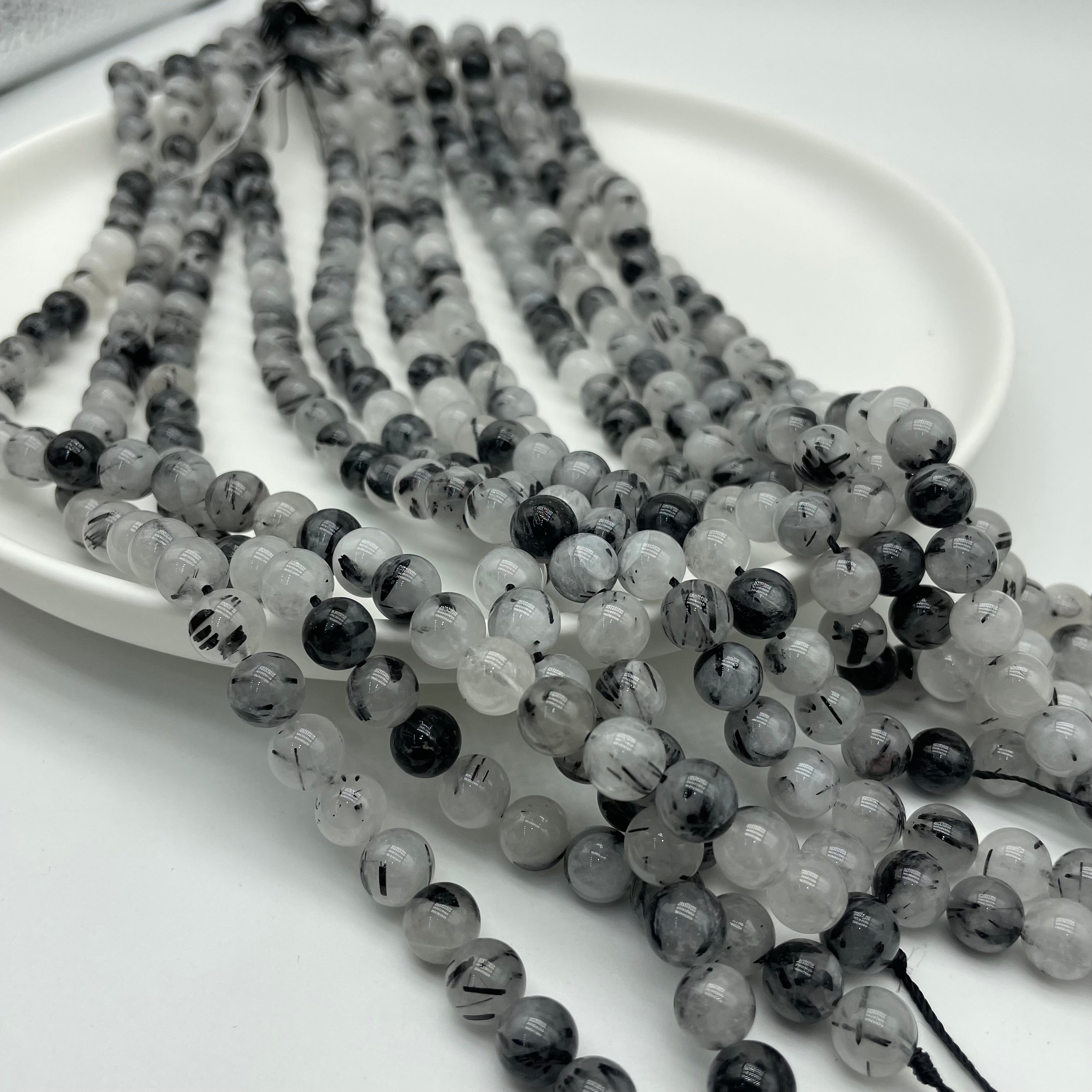 Black Rutile Quartz Beads Strands