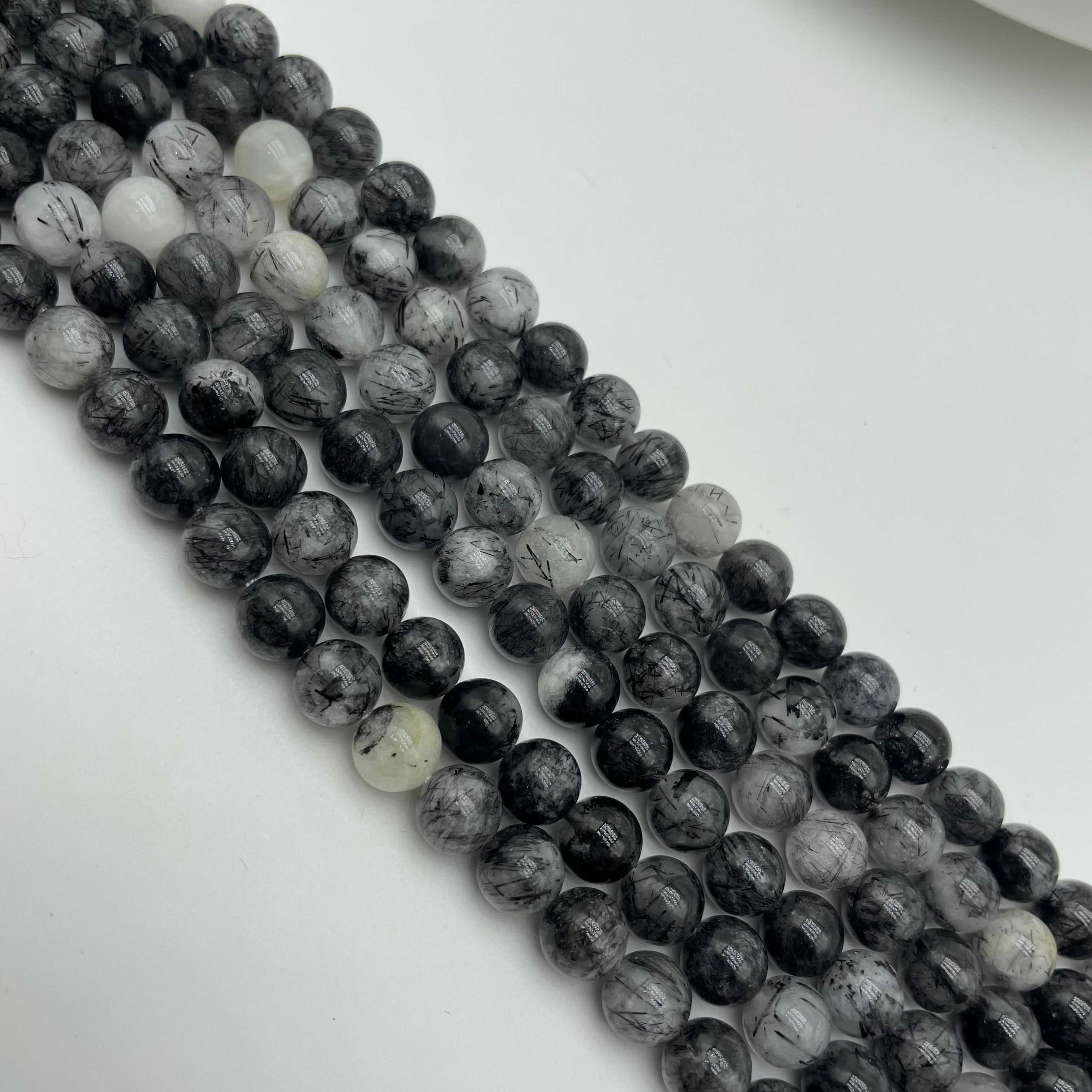 Black Rutile Quartz Beads Strands