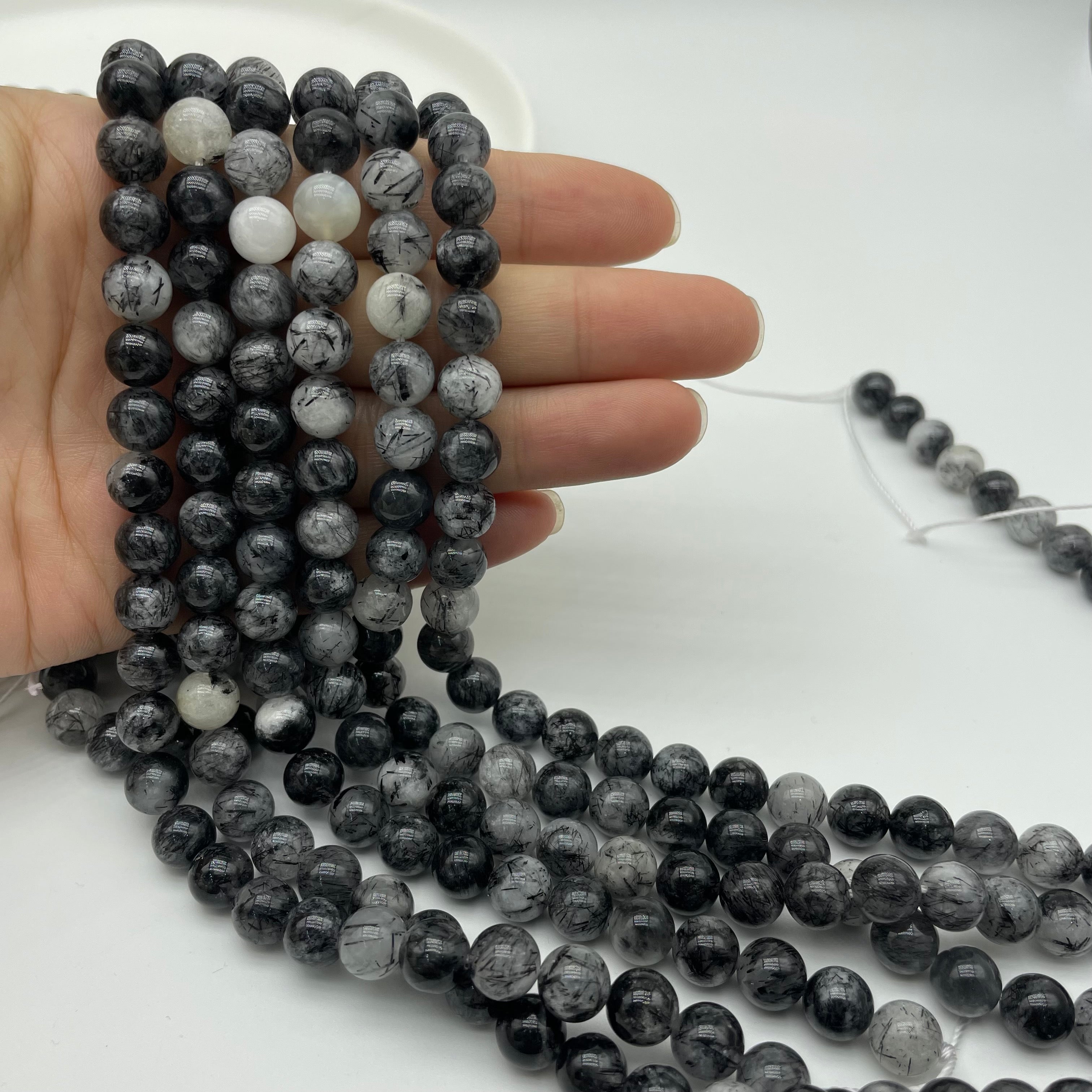 Black Rutile Quartz Beads Strands