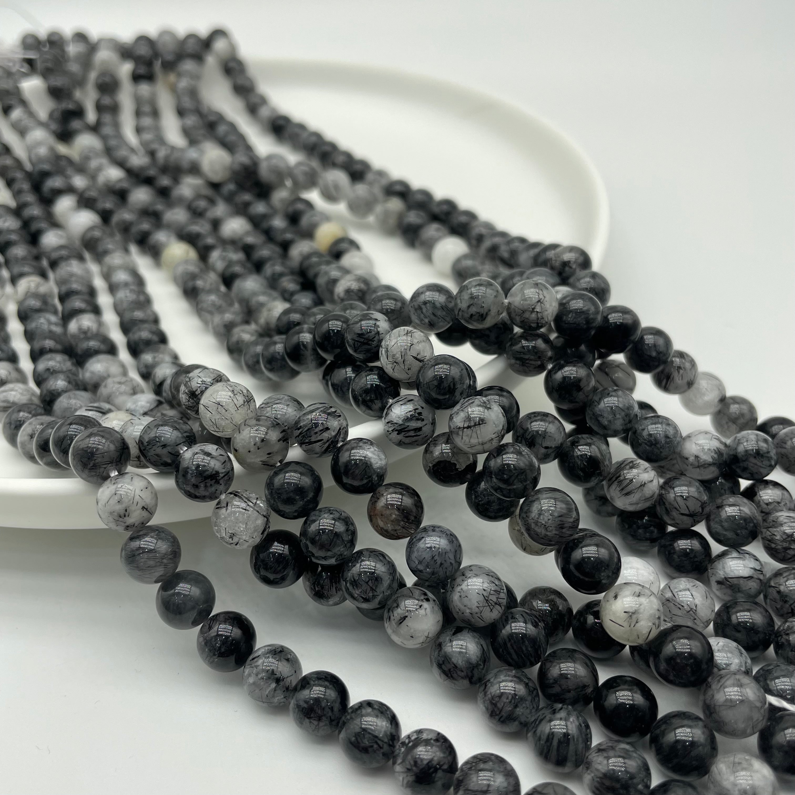 Black Rutile Quartz Beads Strands