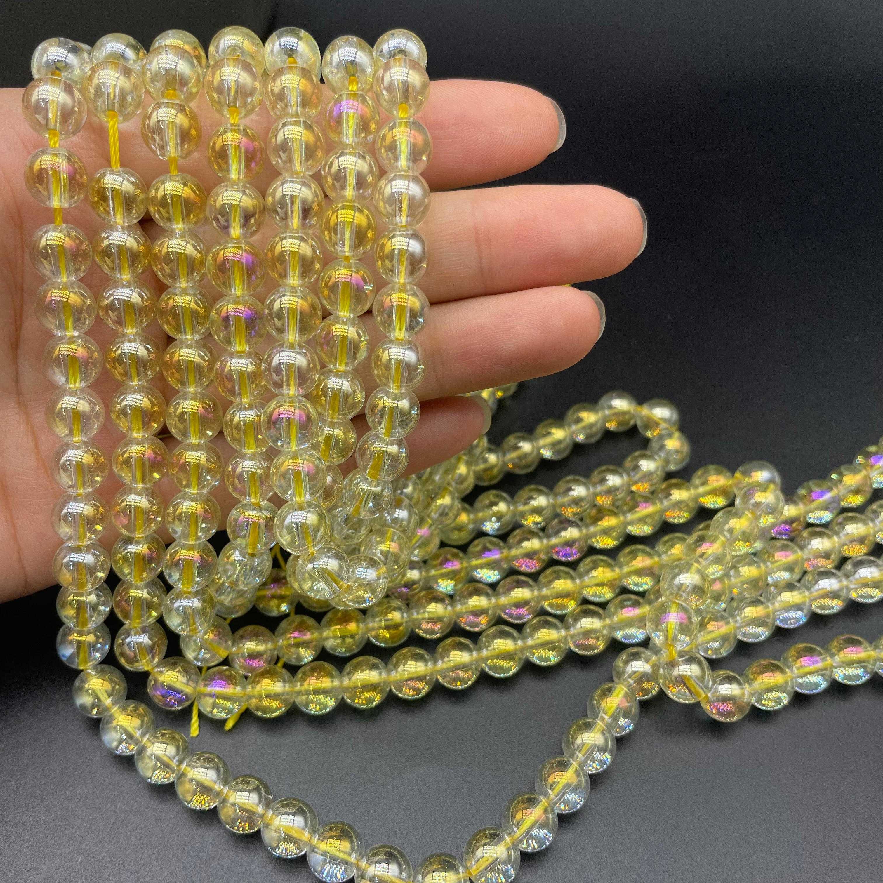 Yellow Aura Clear Quartz Beads Strands