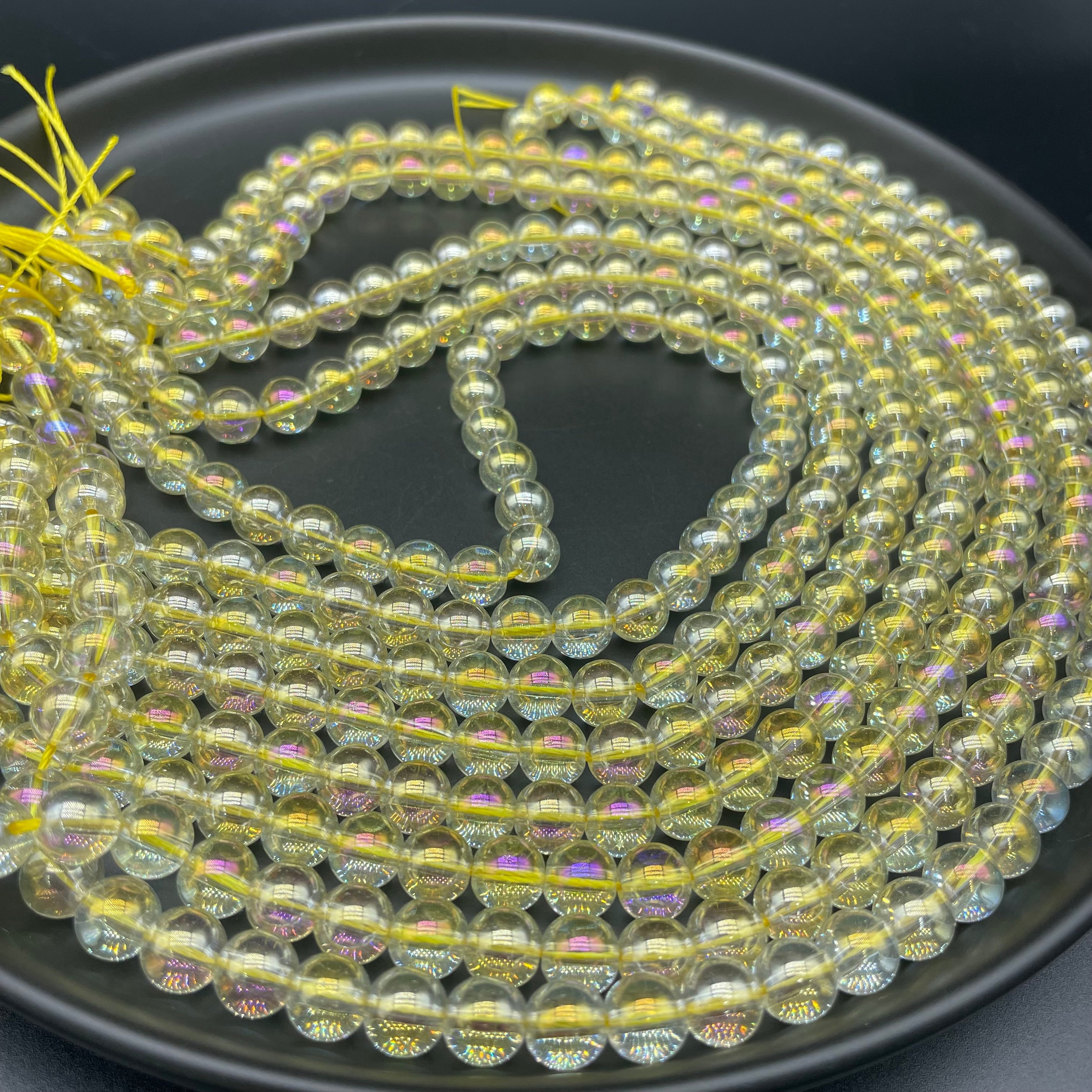Yellow Aura Clear Quartz Beads Strands