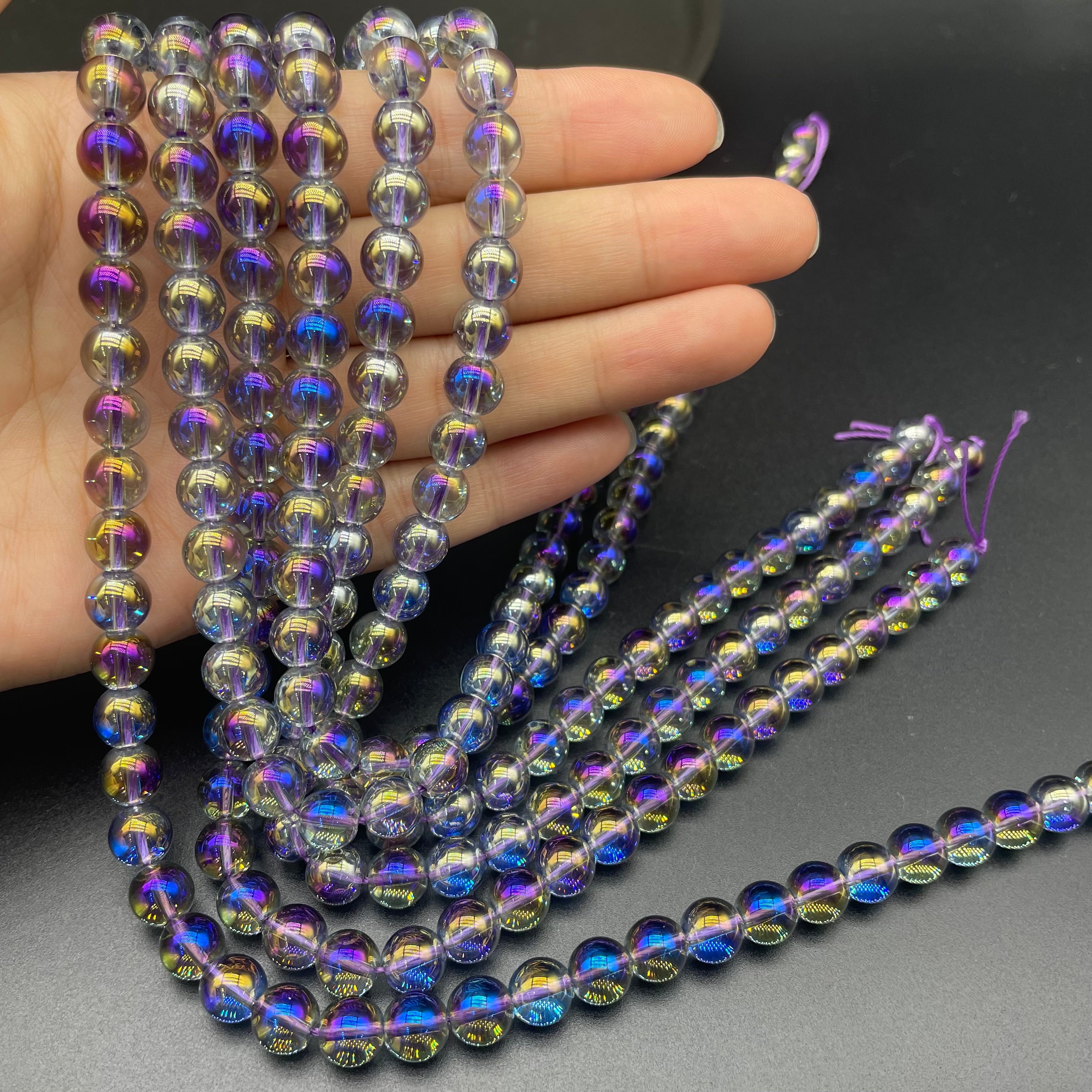 Purple Aura Clear Quartz Beads Strands