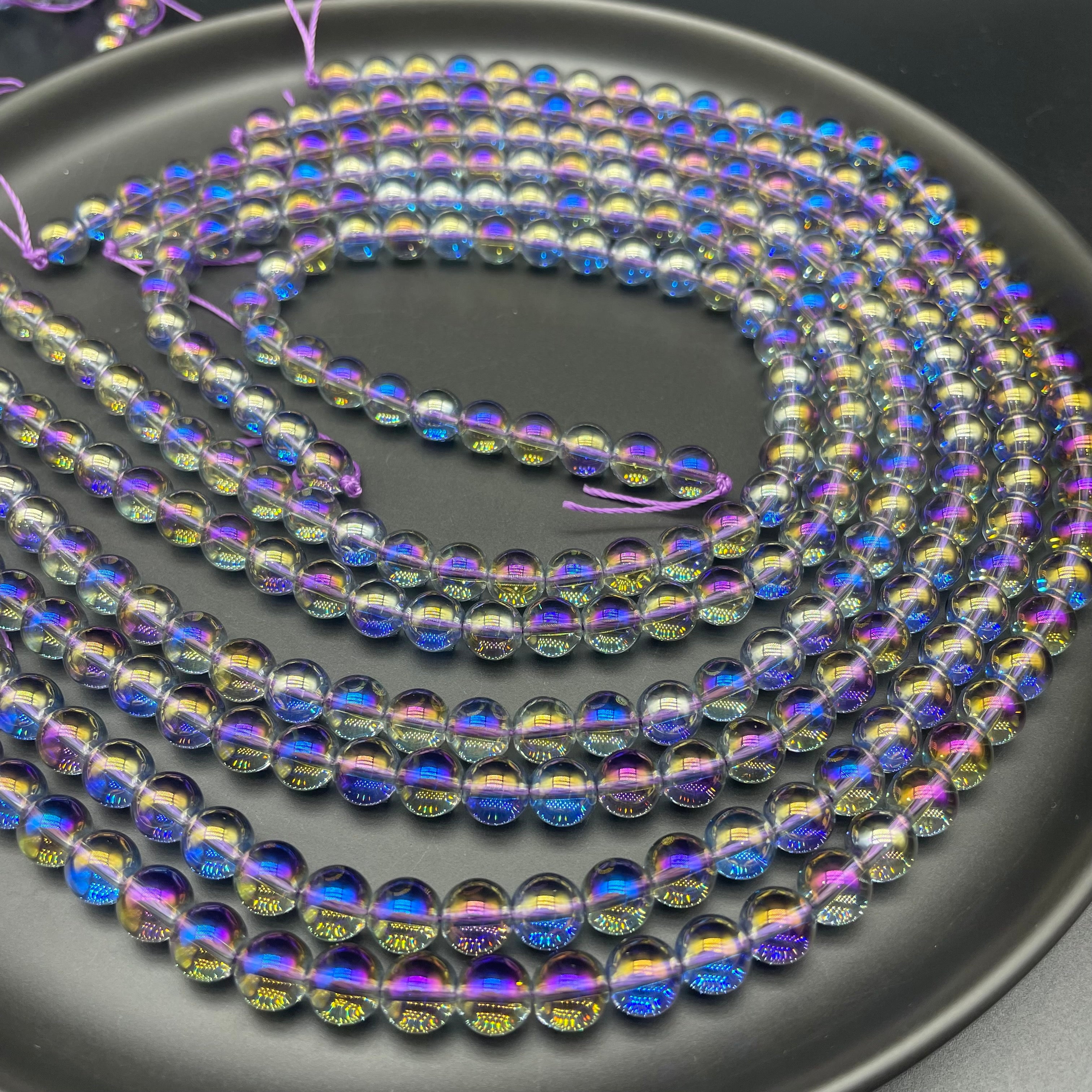 Purple Aura Clear Quartz Beads Strands
