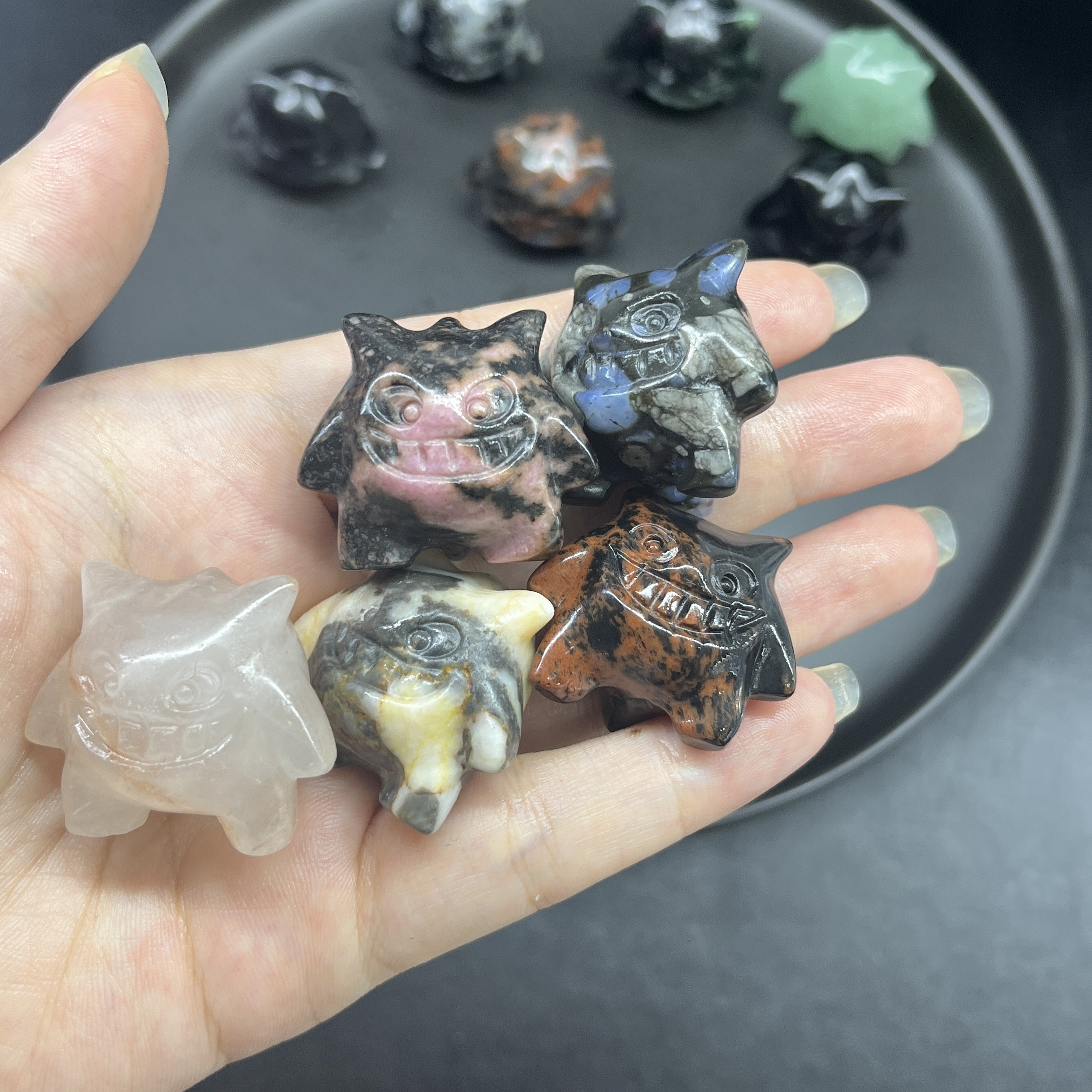 3 CM Mini Gengar Carving Pokemon Natural Crystal Stone Statue Figurine